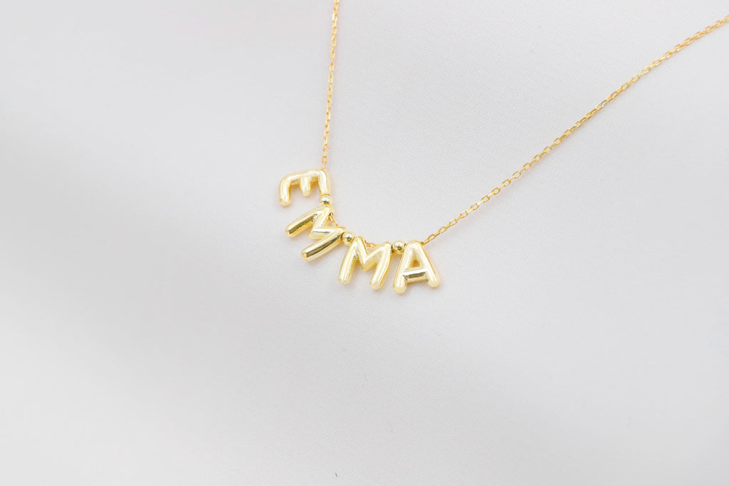 SilverGoldandRose Sterling Silver Balloon Letter Necklace Personalized 3D Beaded