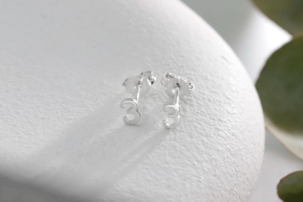 SilverGoldandRose Gold Number Earrings Sterling Silver Personalized Stud Jewelry