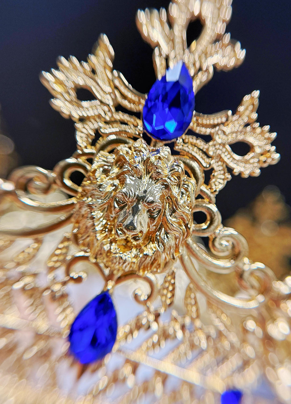 HappyJewelryWorld Gold Lion King Crown Blue Crystal Tiara XL 23.5in