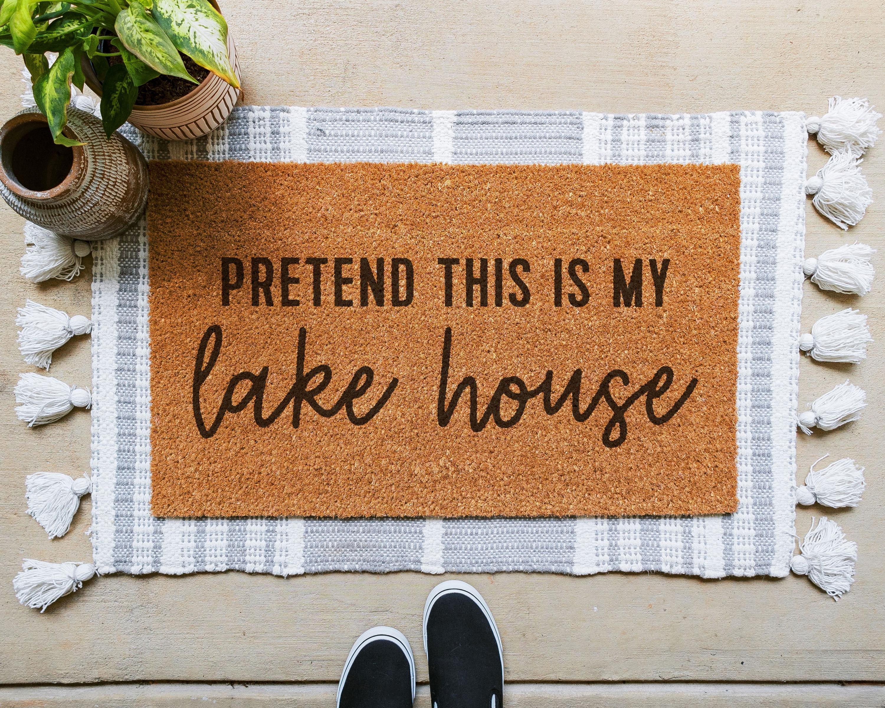 HamlinRowShop Pretend This Is My Beach House Doormat Customizable Coir