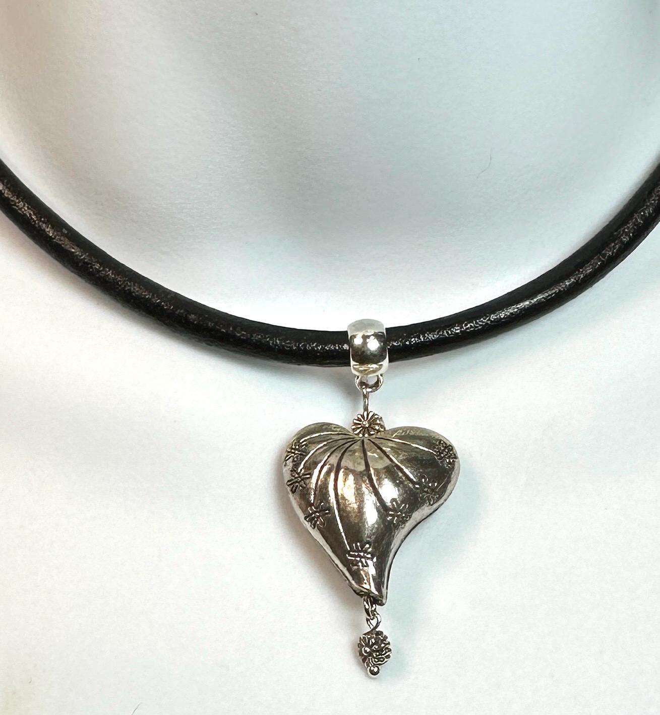 MossberryandStone Leather Choker Necklace With Puffed Heart Pendant