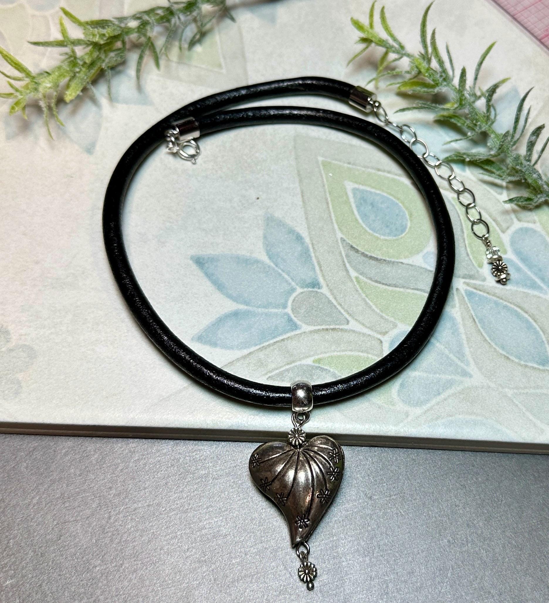 MossberryandStone Leather Choker Necklace With Puffed Heart Pendant