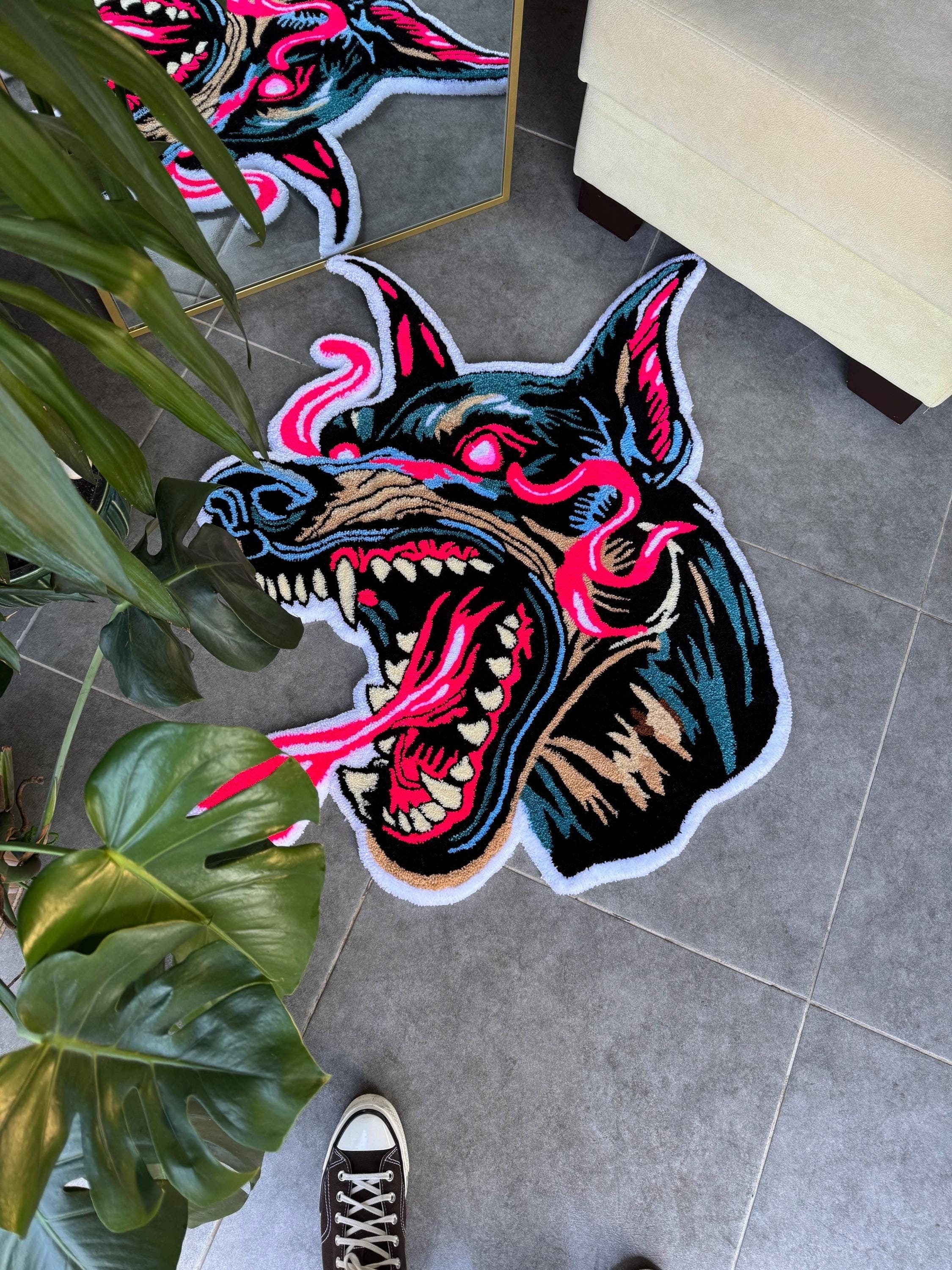 OrnnWorks Wild Doberman Realistic Fluffy Tufted Rug