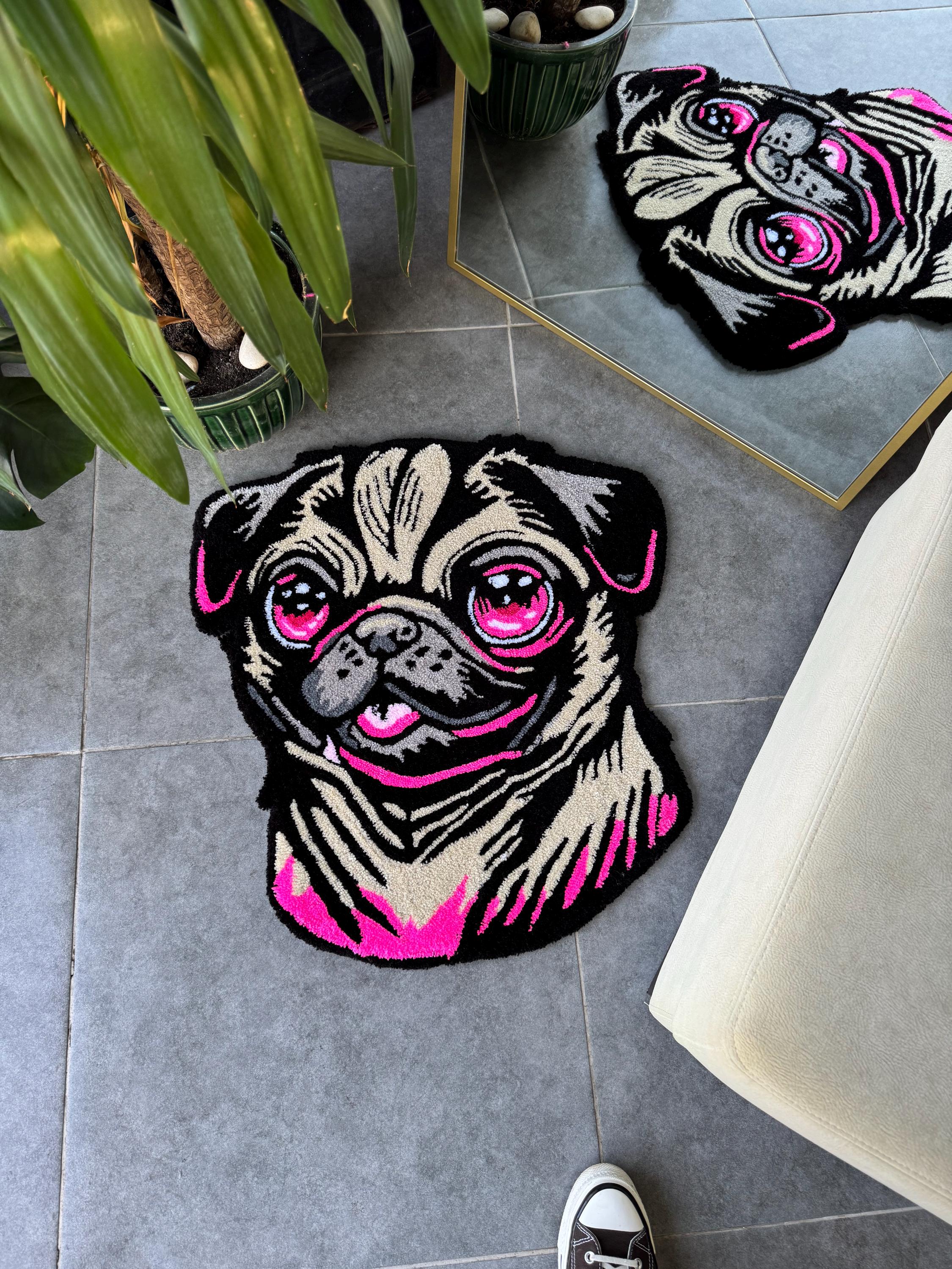 OrnnWorks Cute Pug Fluffy Tufted Rug Handmade