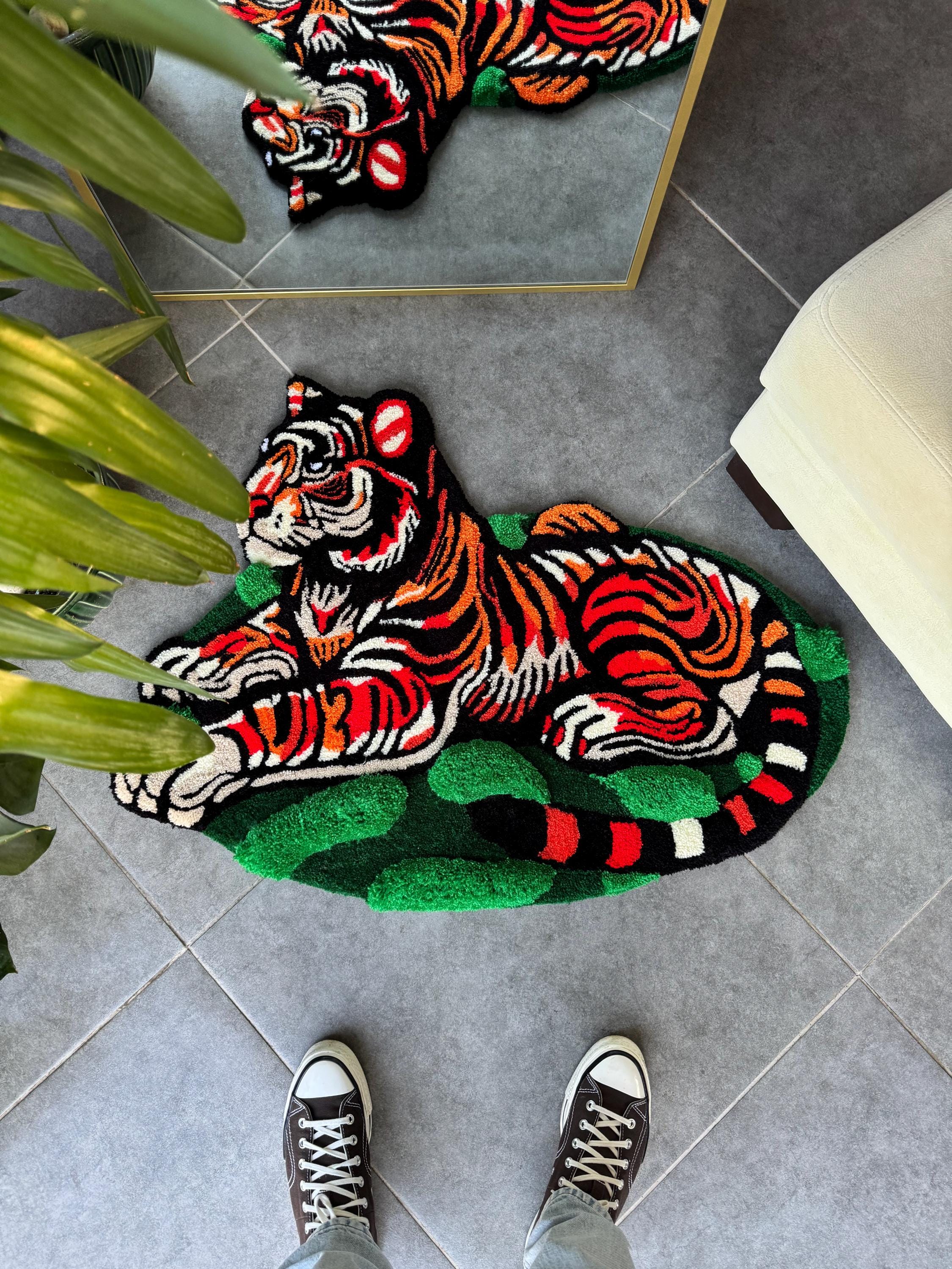 OrnnWorks Tiger In The Jungle 3D Fluffy Handmade Tufted Rug