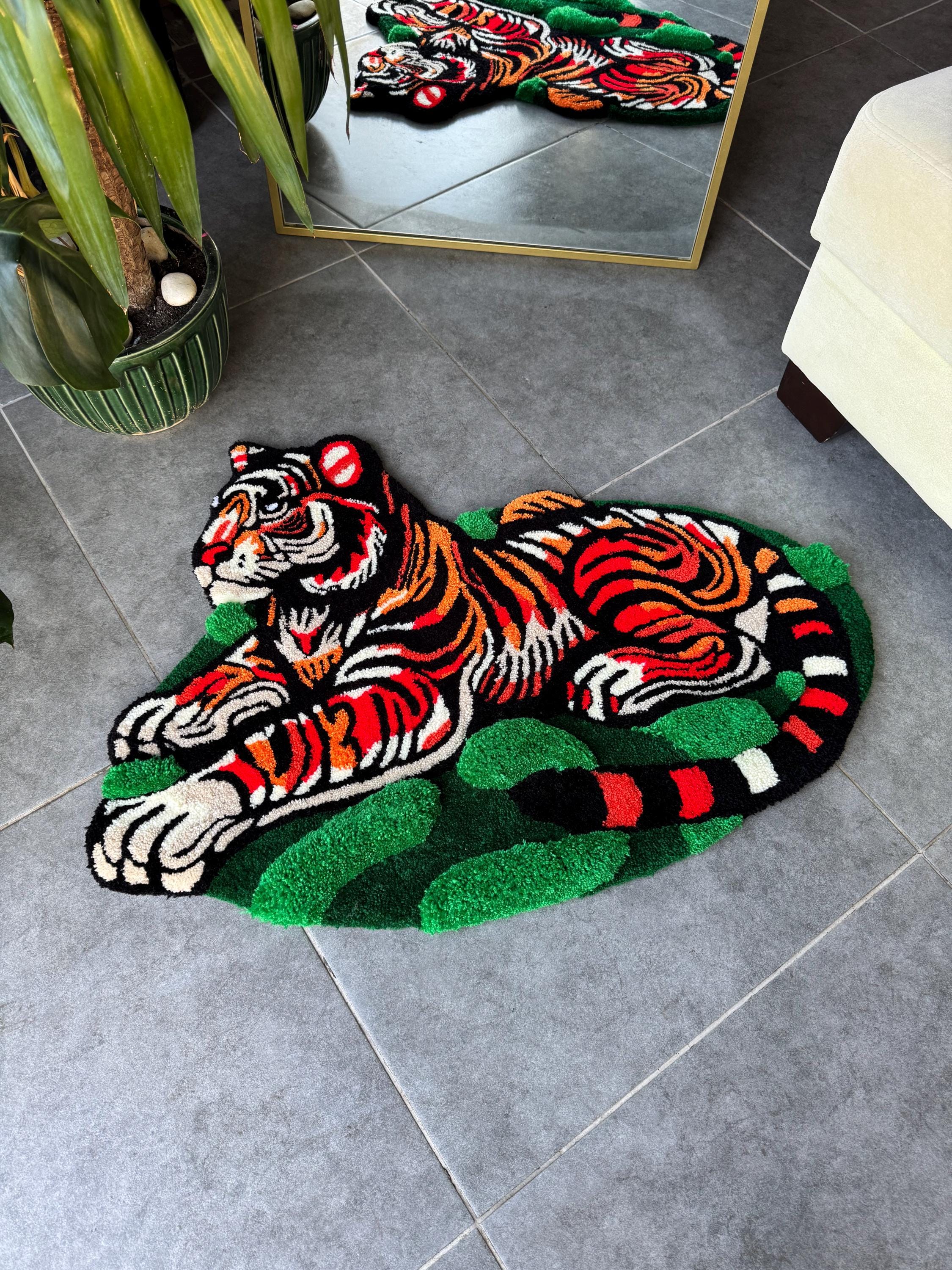 OrnnWorks Tiger In The Jungle 3D Fluffy Handmade Tufted Rug