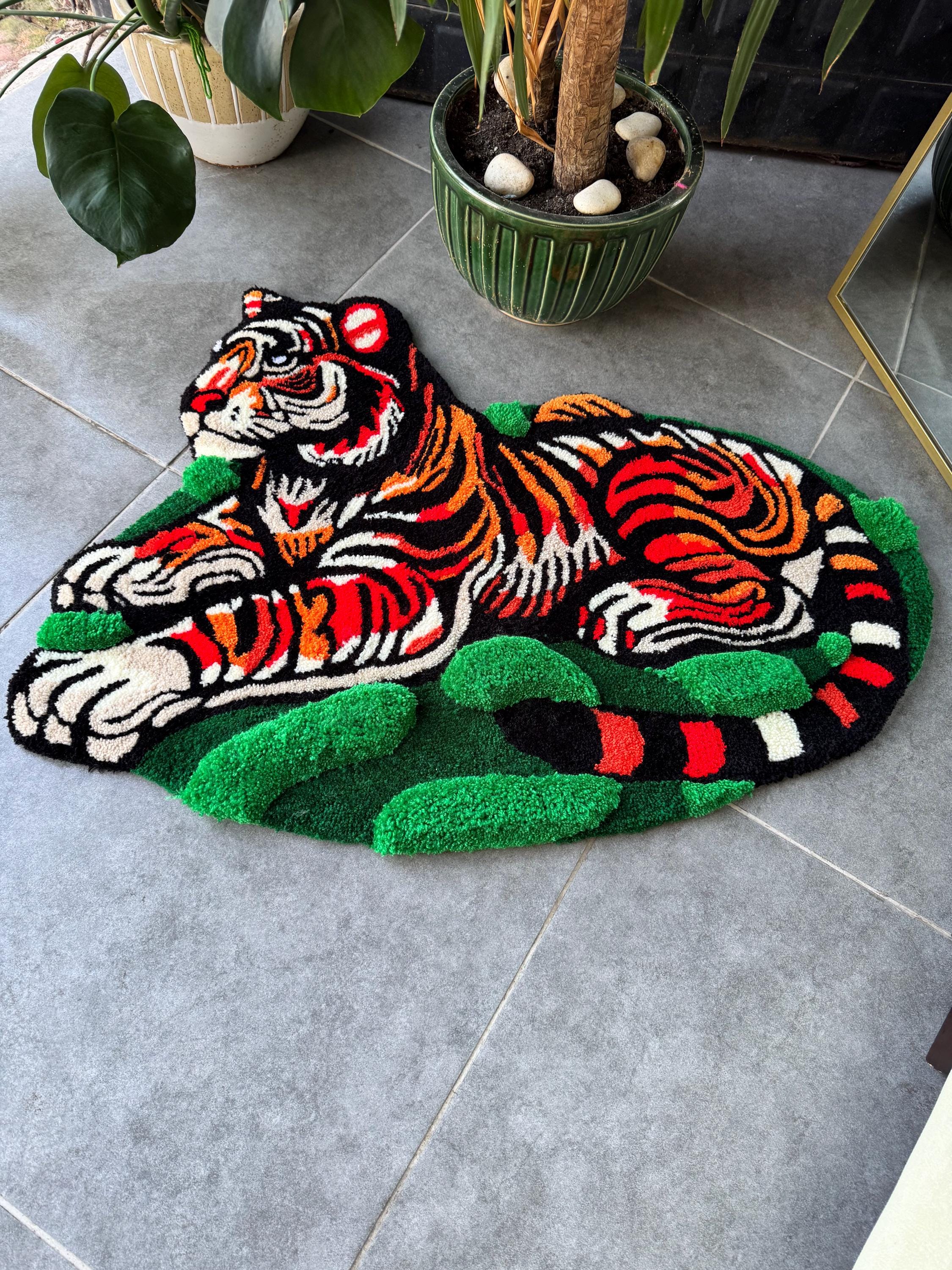 OrnnWorks Tiger In The Jungle 3D Fluffy Handmade Tufted Rug