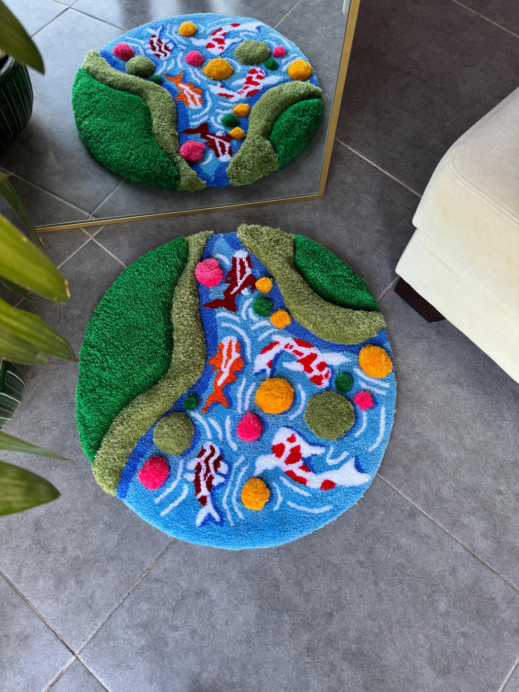 OrnnWorks Koi Fish & Moss 3D Fluffy Tufted Rug