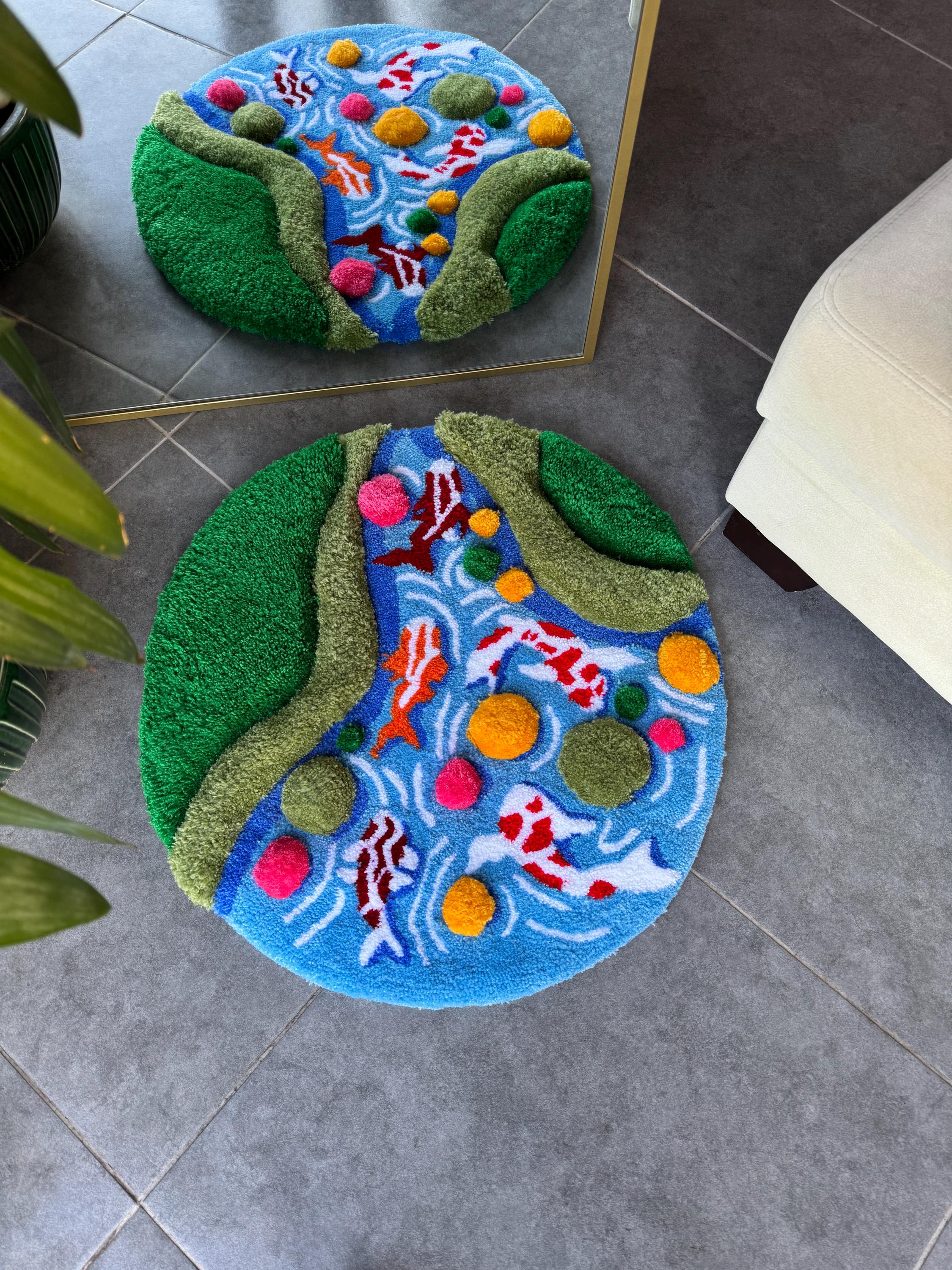 OrnnWorks Koi Fish & Moss 3D Fluffy Tufted Rug