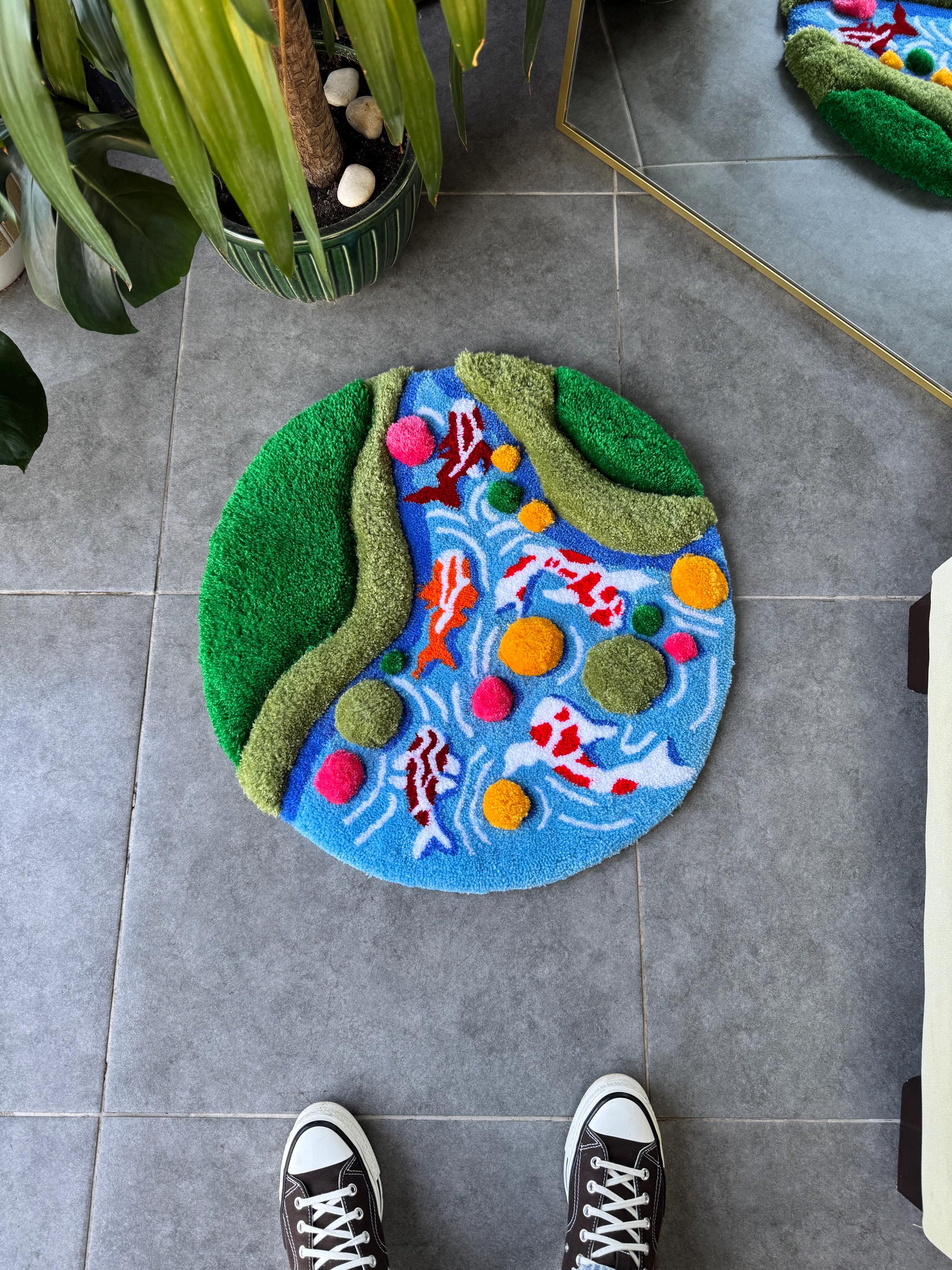 OrnnWorks Koi Fish & Moss 3D Fluffy Tufted Rug