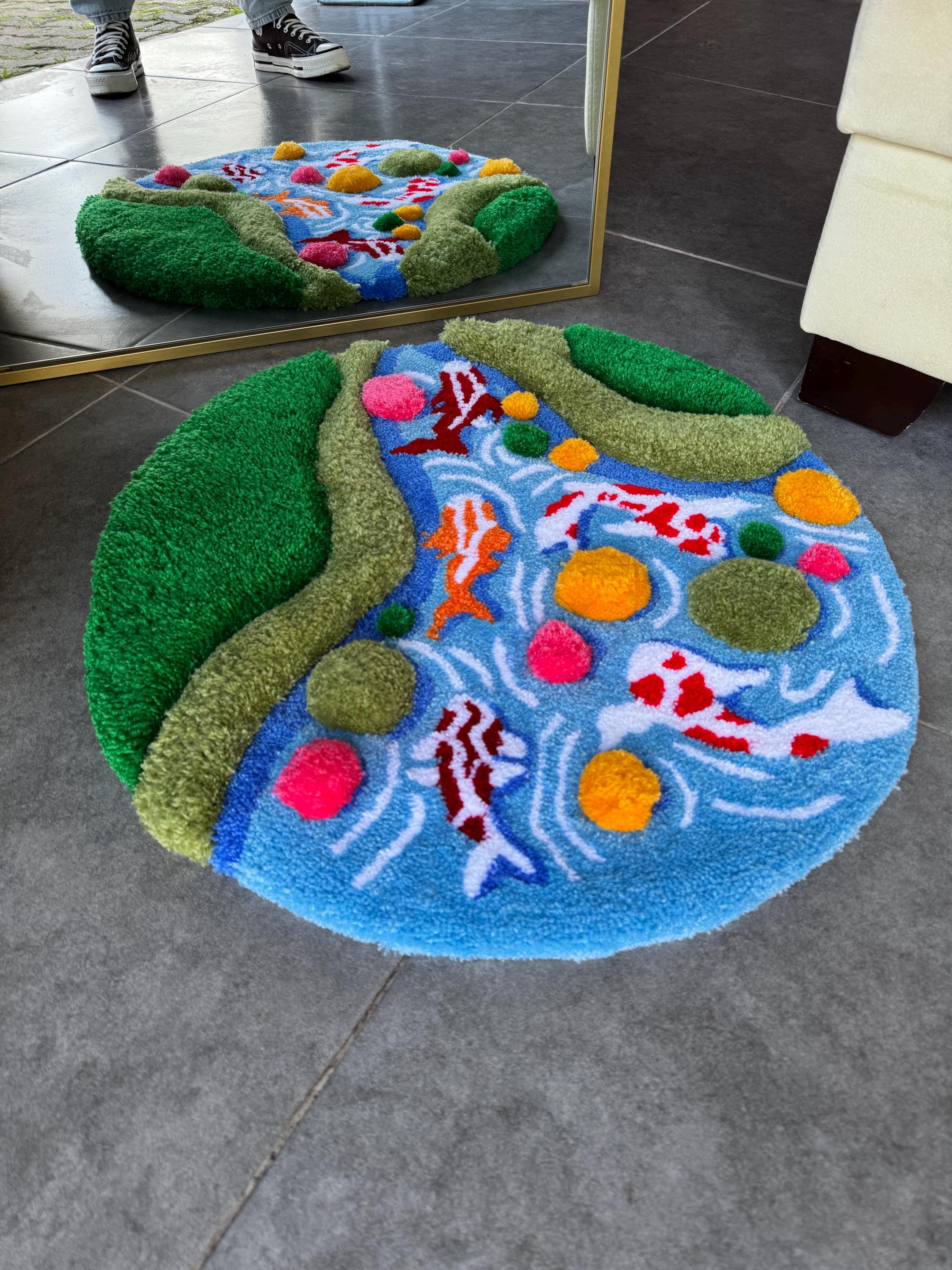 OrnnWorks Koi Fish & Moss 3D Fluffy Tufted Rug