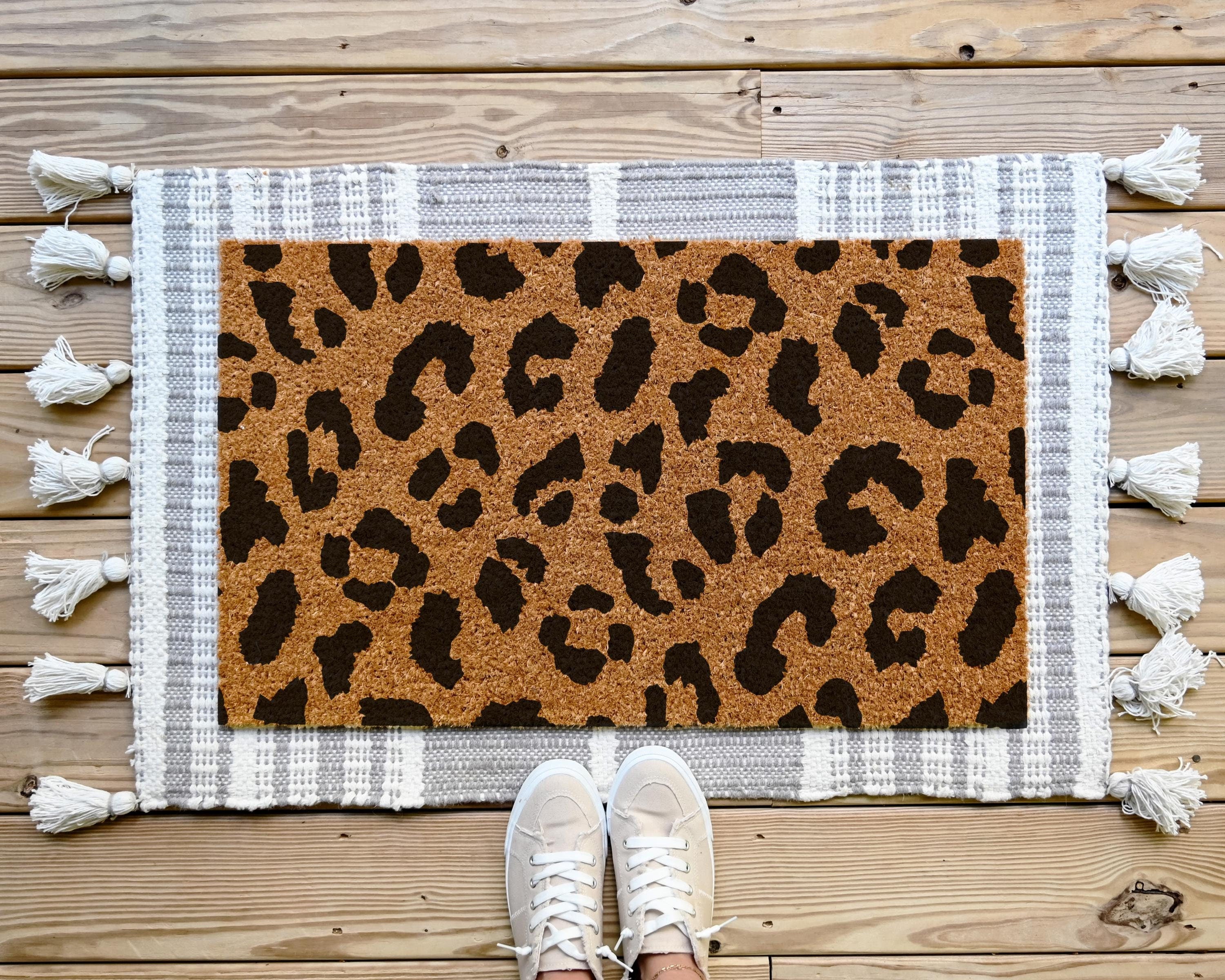 HamlinRowShop Leopard Print Coir Doormat Animal Print Welcome Mat