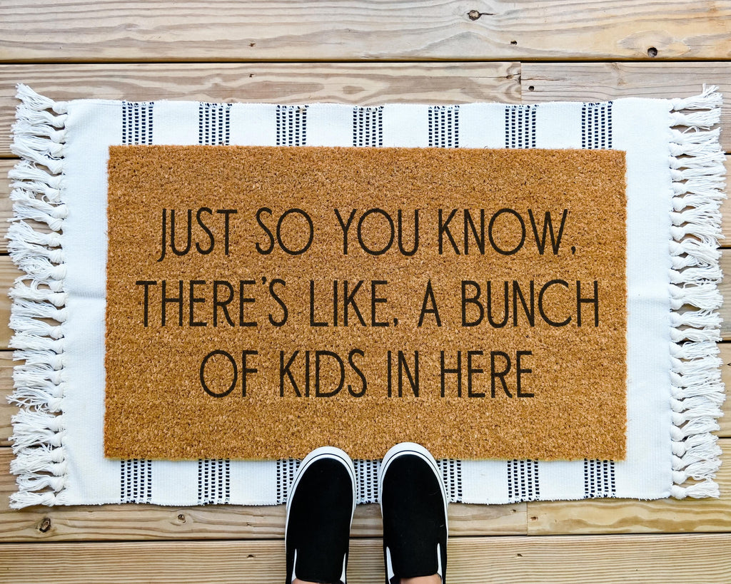 Humorous Bunch of Kids Coir Doormat Funny Welcome Mat for Front Porch