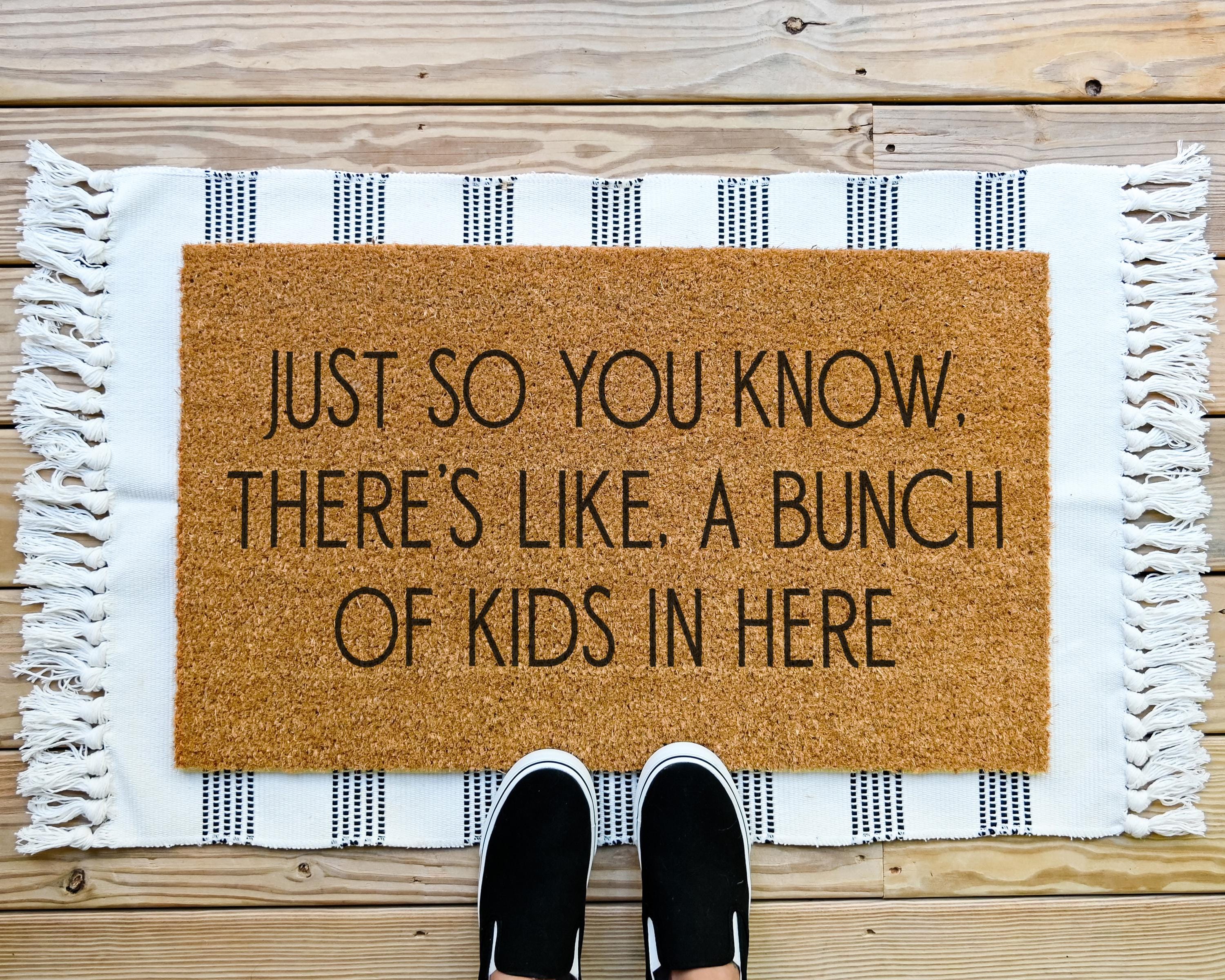 Humorous Bunch of Kids Coir Doormat Funny Welcome Mat for Front Porch