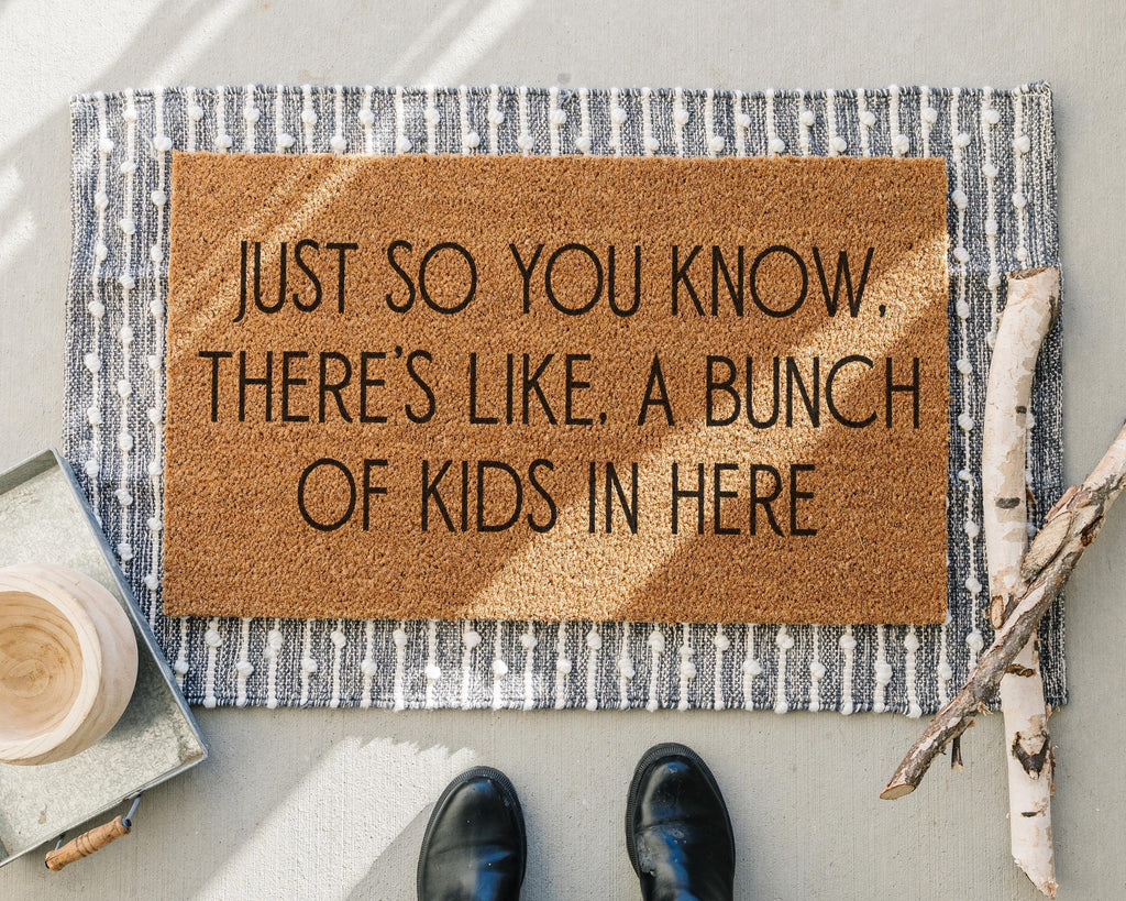 Humorous Bunch of Kids Coir Doormat Funny Welcome Mat for Front Porch