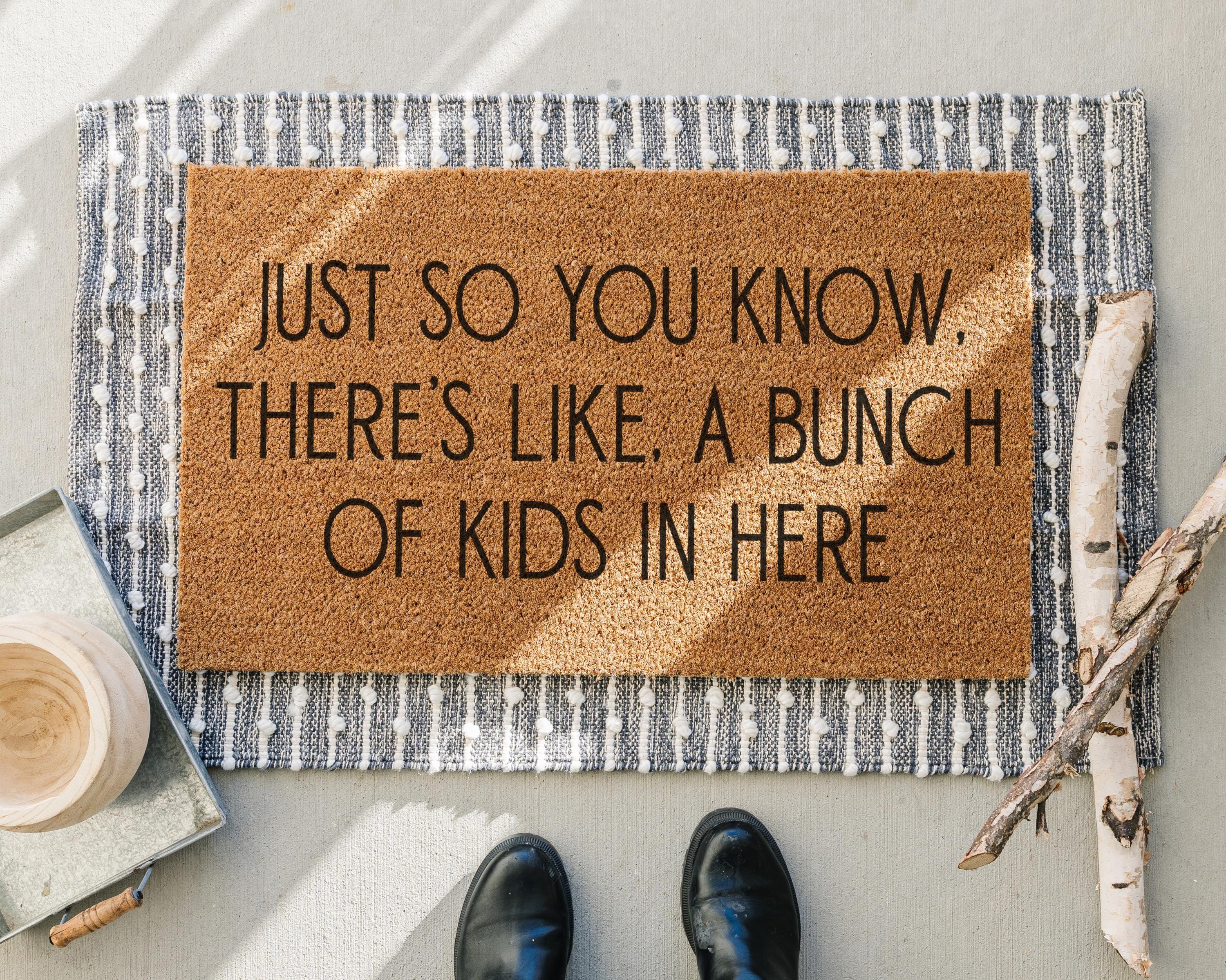 Humorous Bunch of Kids Coir Doormat Funny Welcome Mat for Front Porch