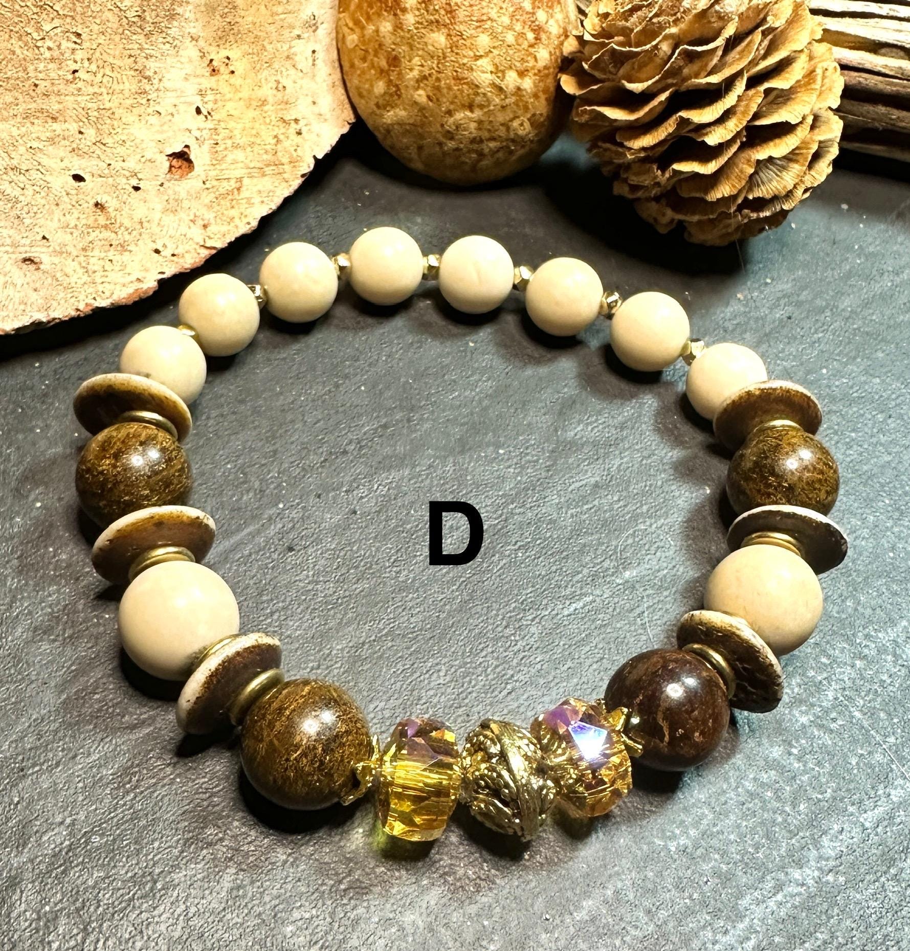 MossberryandStone Tibetan Beaded Brass Bracelet Stack Boho Gemstone