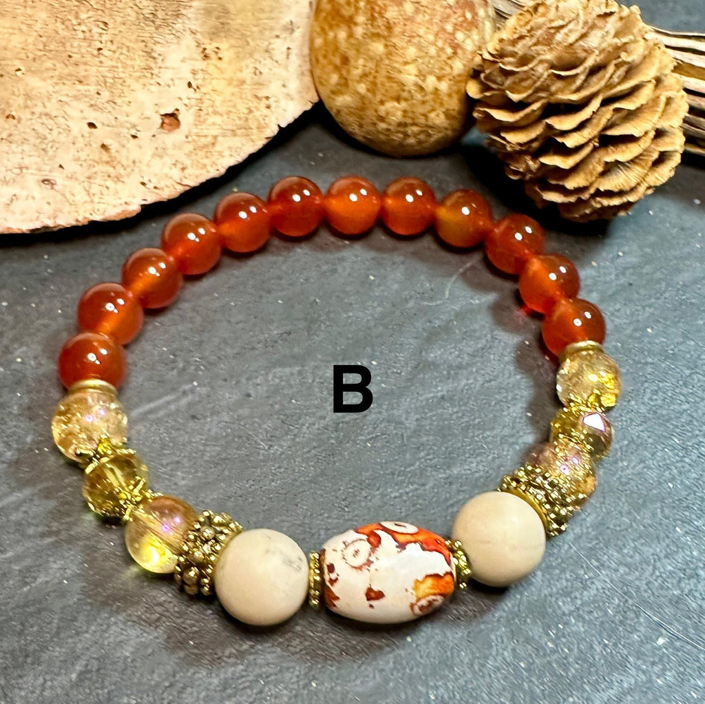 MossberryandStone Tibetan Beaded Brass Bracelet Stack Boho Gemstone