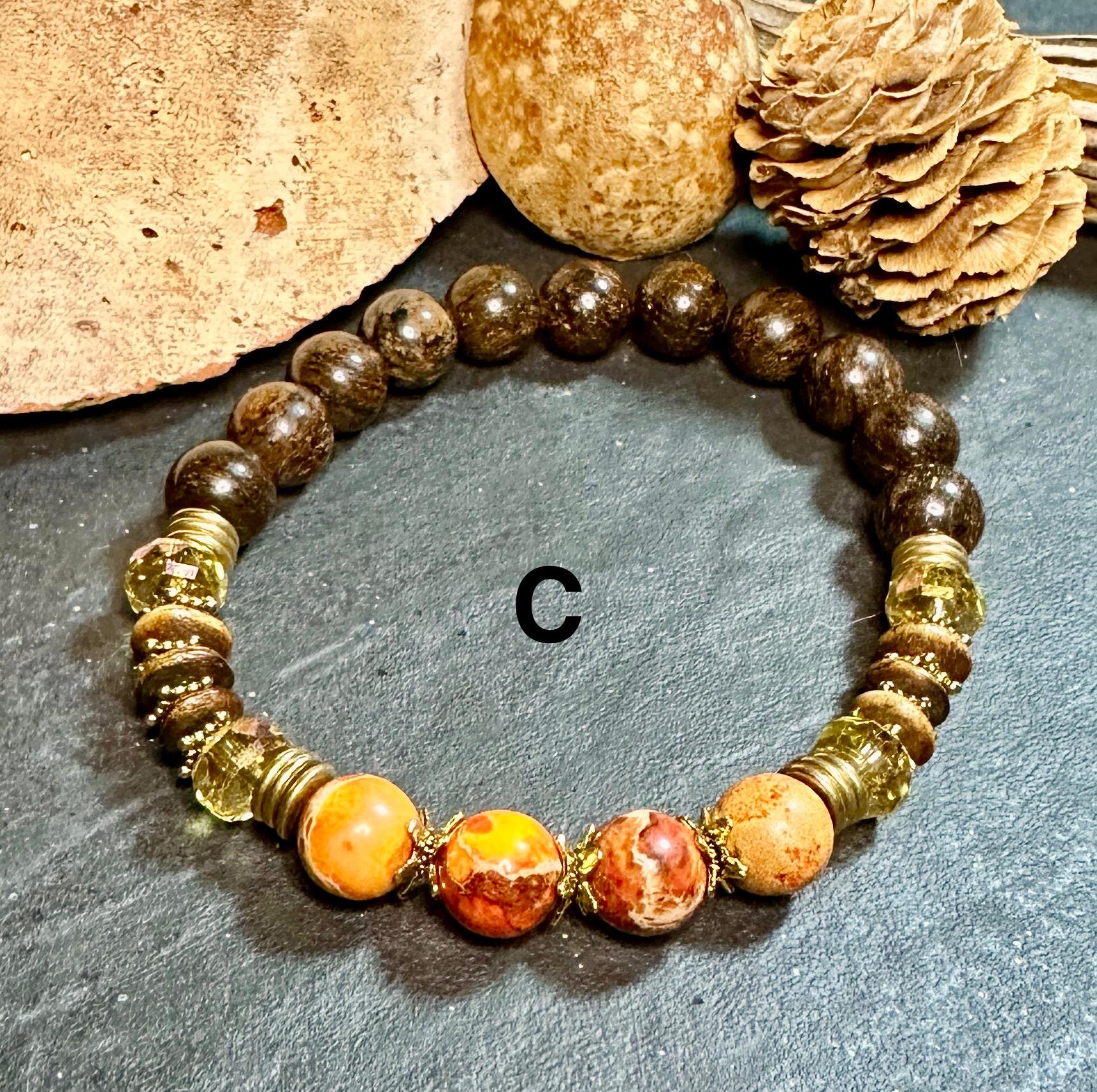 MossberryandStone Tibetan Beaded Brass Bracelet Stack Boho Gemstone