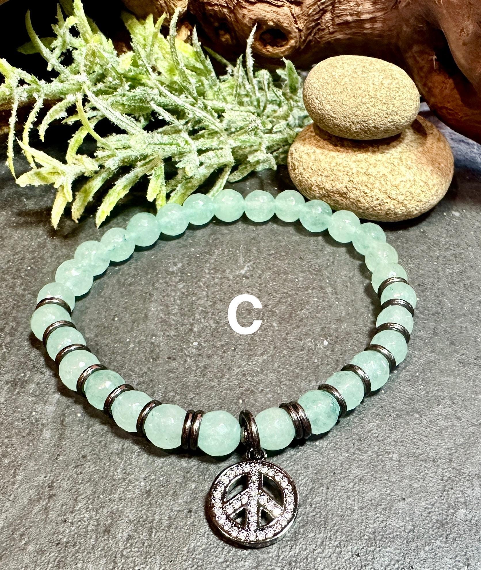 MossberryandStone Beaded Bracelet Stack CZ Peace Sign Charm