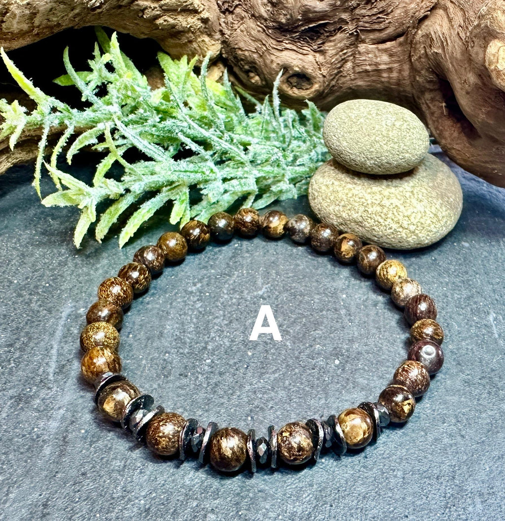 MossberryandStone Beaded Bracelet Stack CZ Peace Sign Charm 6.5in