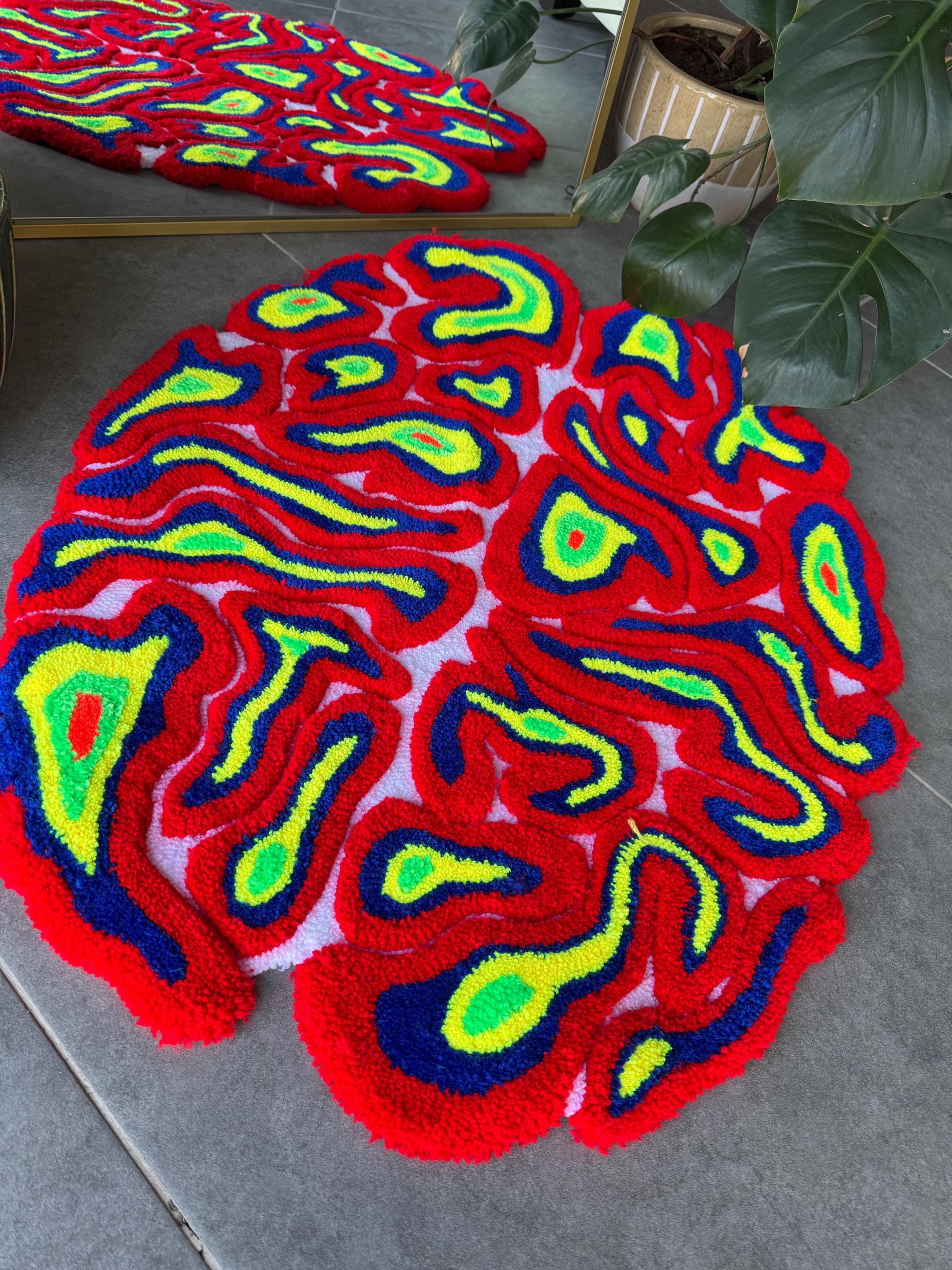 OrnnWorks Thermal Neon Brain 3D Fluffy Handmade Tufted Rug