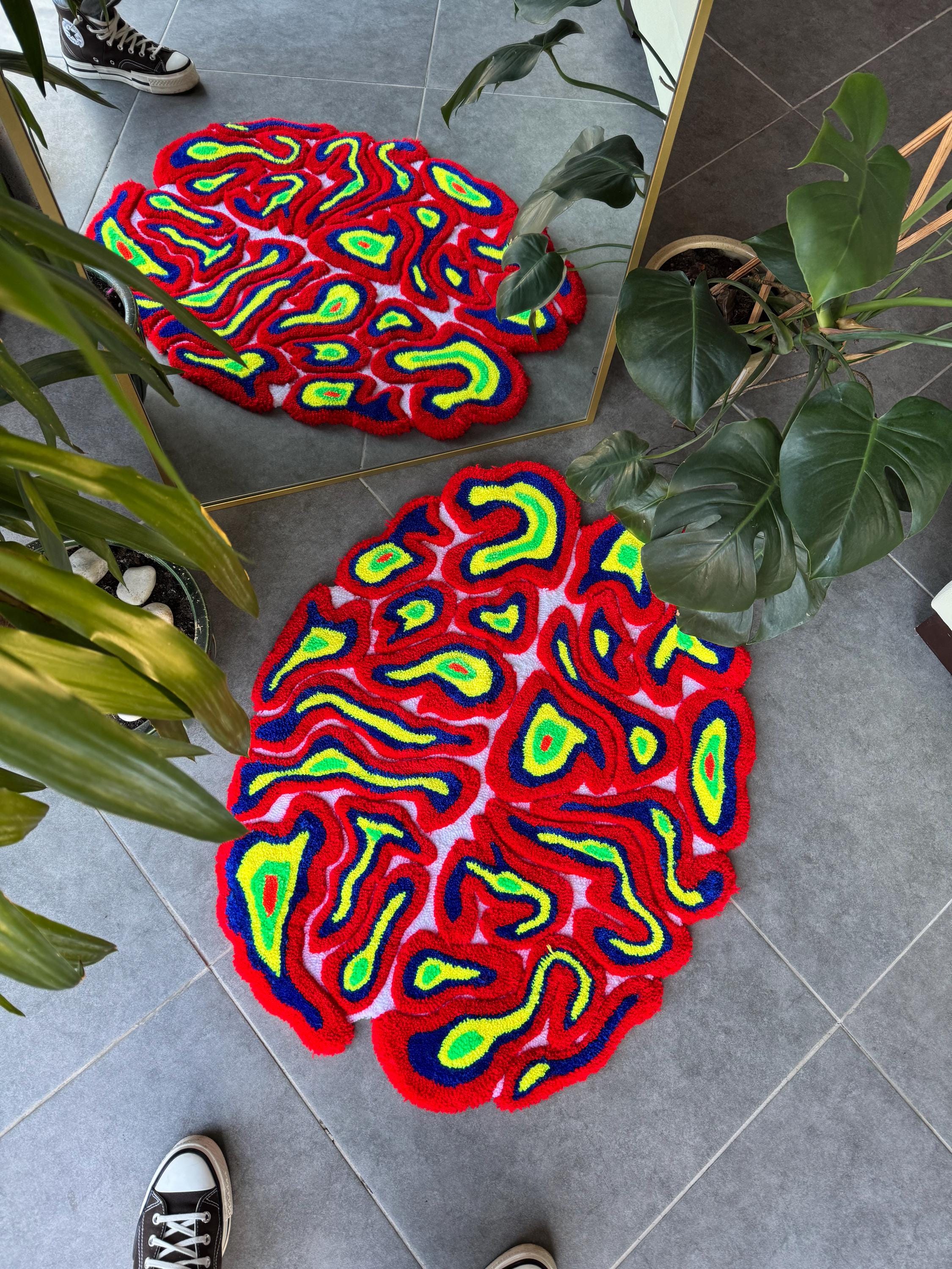 OrnnWorks Thermal Neon Brain 3D Fluffy Handmade Tufted Rug