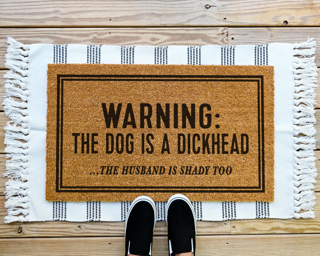 Funny Dog Doormat: Warning, Customizable Coir Entry Mat