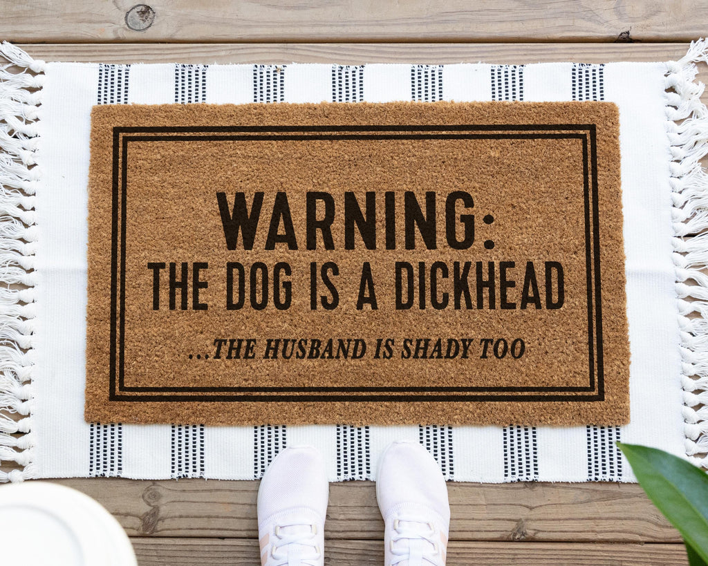 Funny Dog Doormat: Warning, Customizable Coir Entry Mat