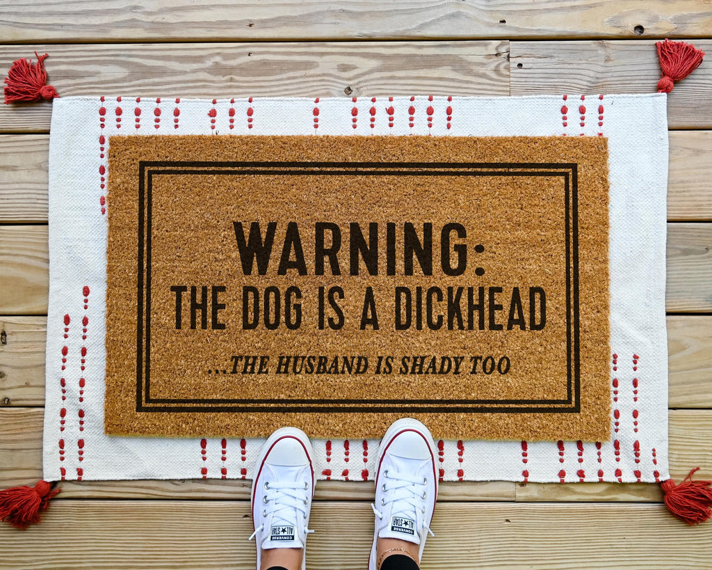 Funny Dog Doormat: Warning, Customizable Coir Entry Mat