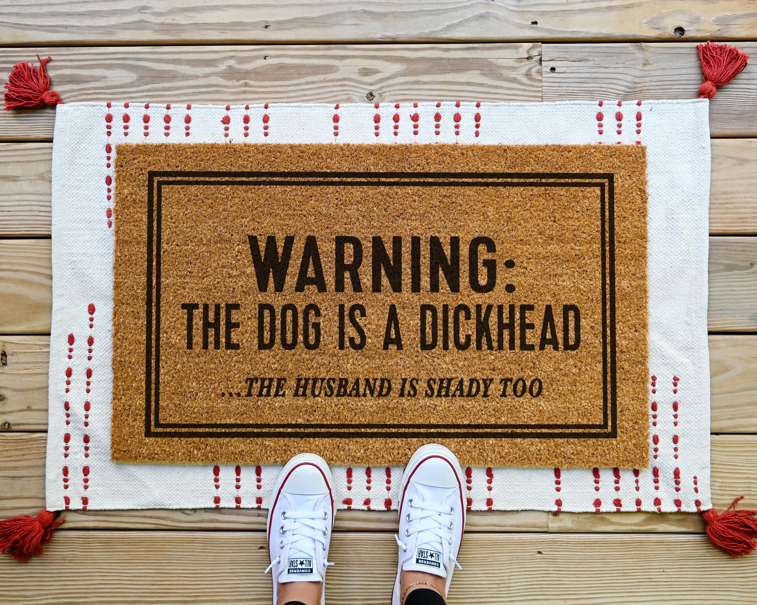 Funny Dog Doormat: Warning, Customizable Coir Entry Mat