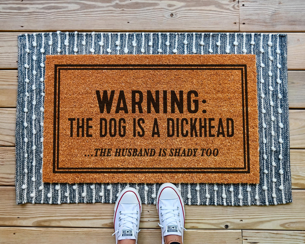 Funny Dog Doormat: Warning, Customizable Coir Entry Mat