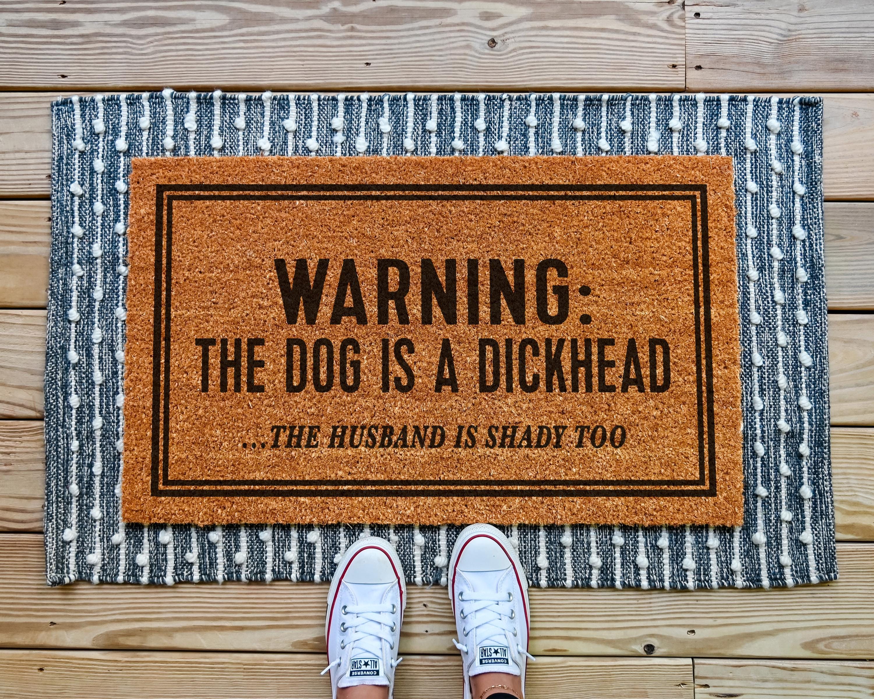 Funny Dog Doormat: Warning, Customizable Coir Entry Mat