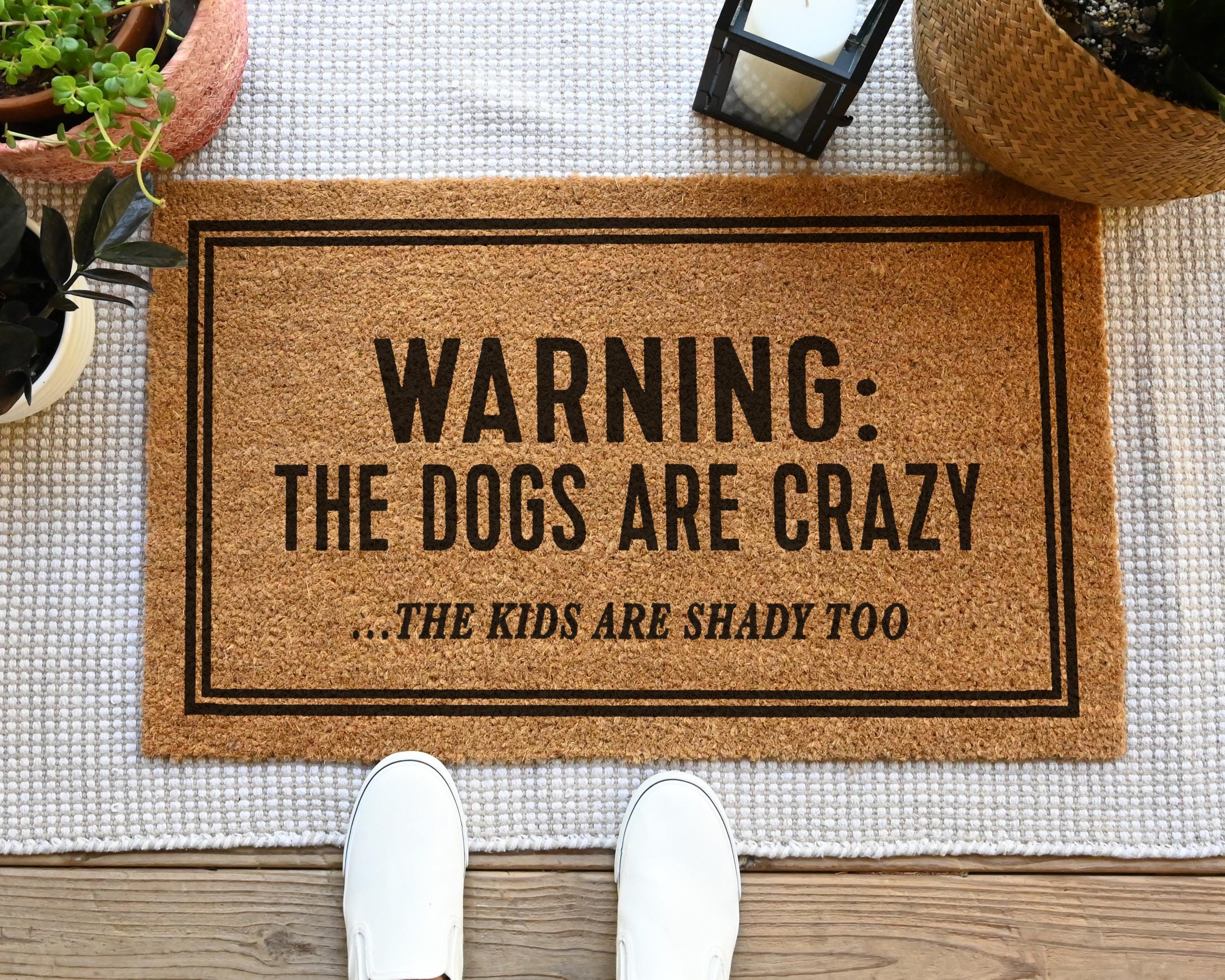 HamlinRowShop Funny Coir Doormat Warning Crazy Dogs Personalized