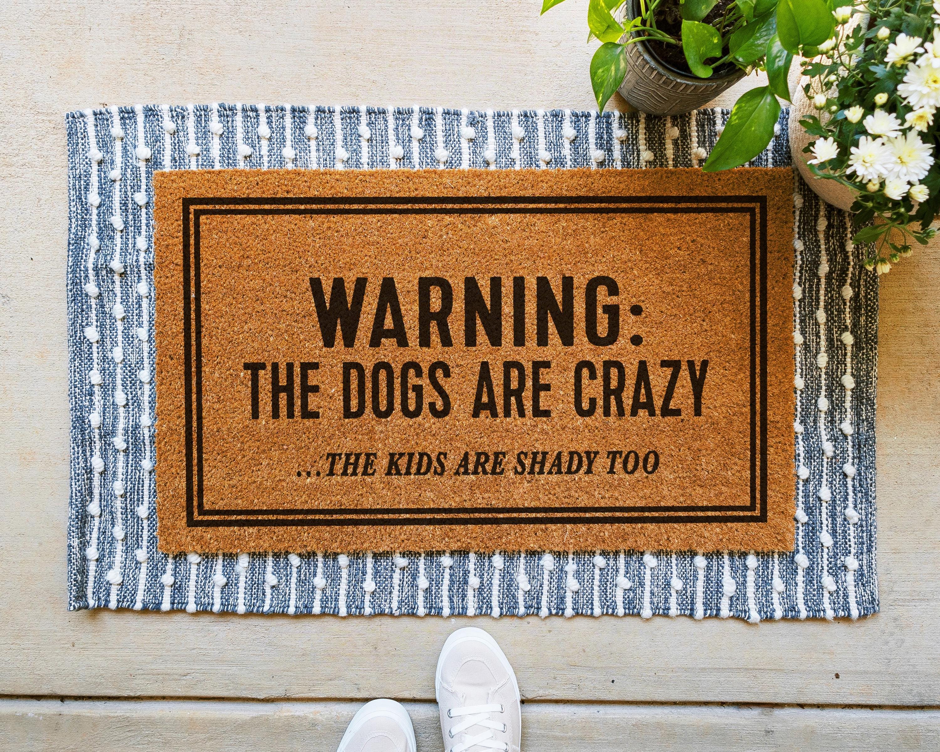 HamlinRowShop Funny Coir Doormat Warning Crazy Dogs Personalized