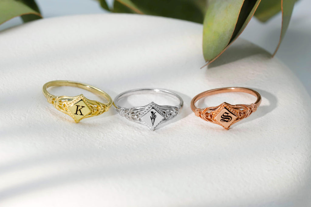 Sterling Silver Rhombus Initial Ring: Personalized Pinky Ring