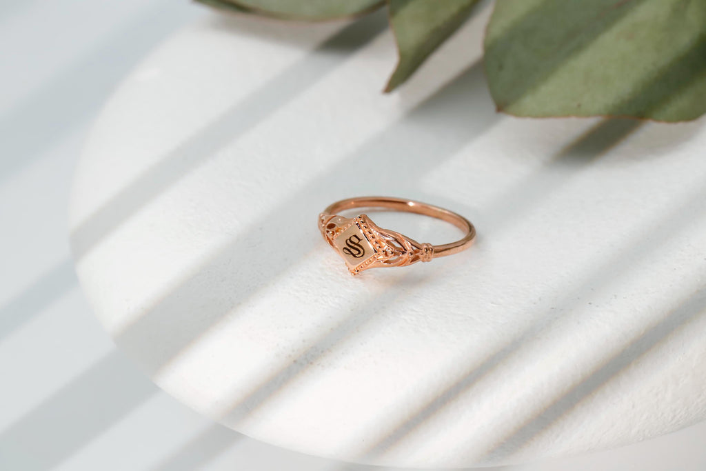 Sterling Silver Rhombus Initial Ring: Personalized Pinky Ring