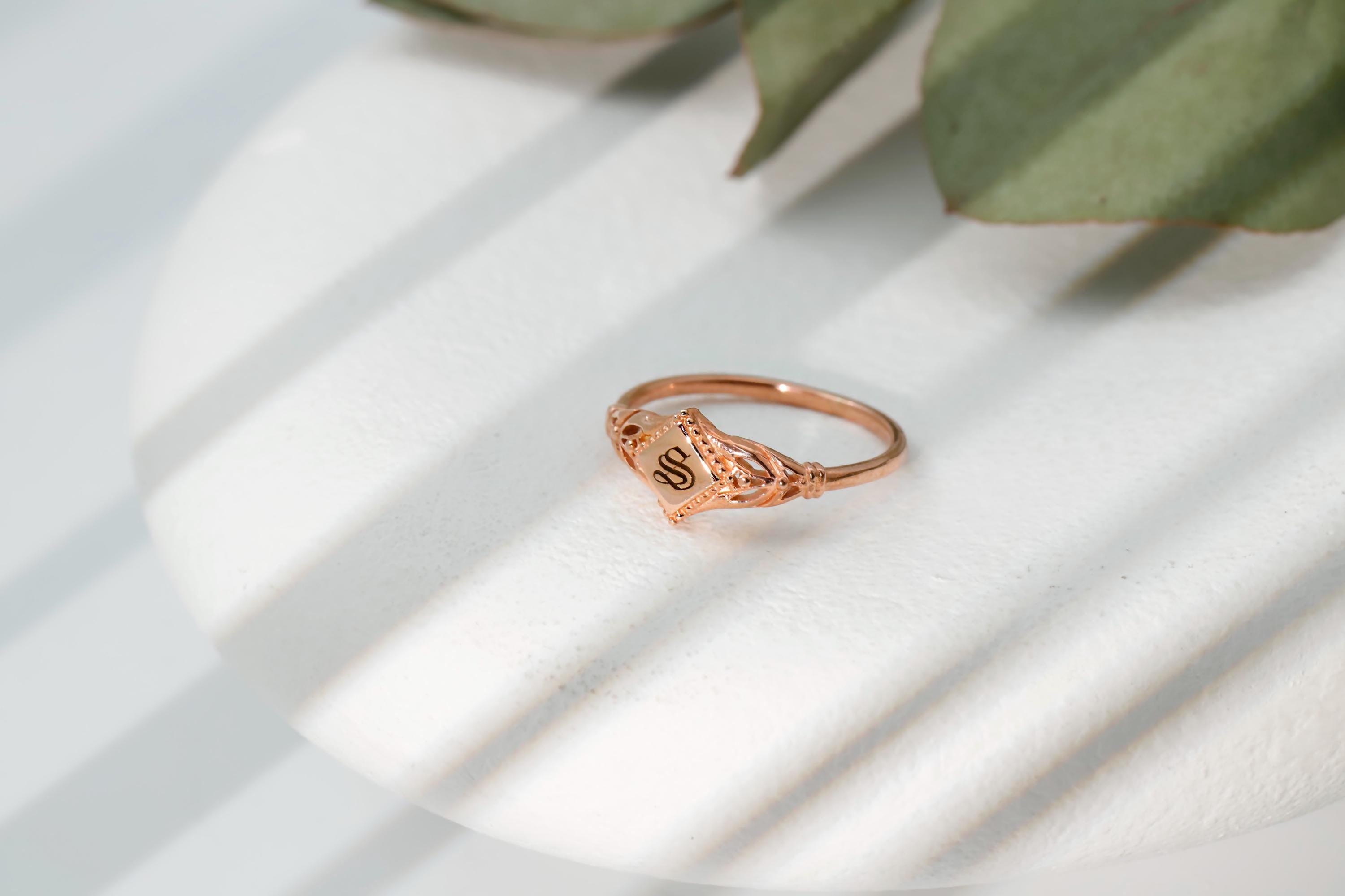 Sterling Silver Rhombus Initial Ring: Personalized Pinky Ring