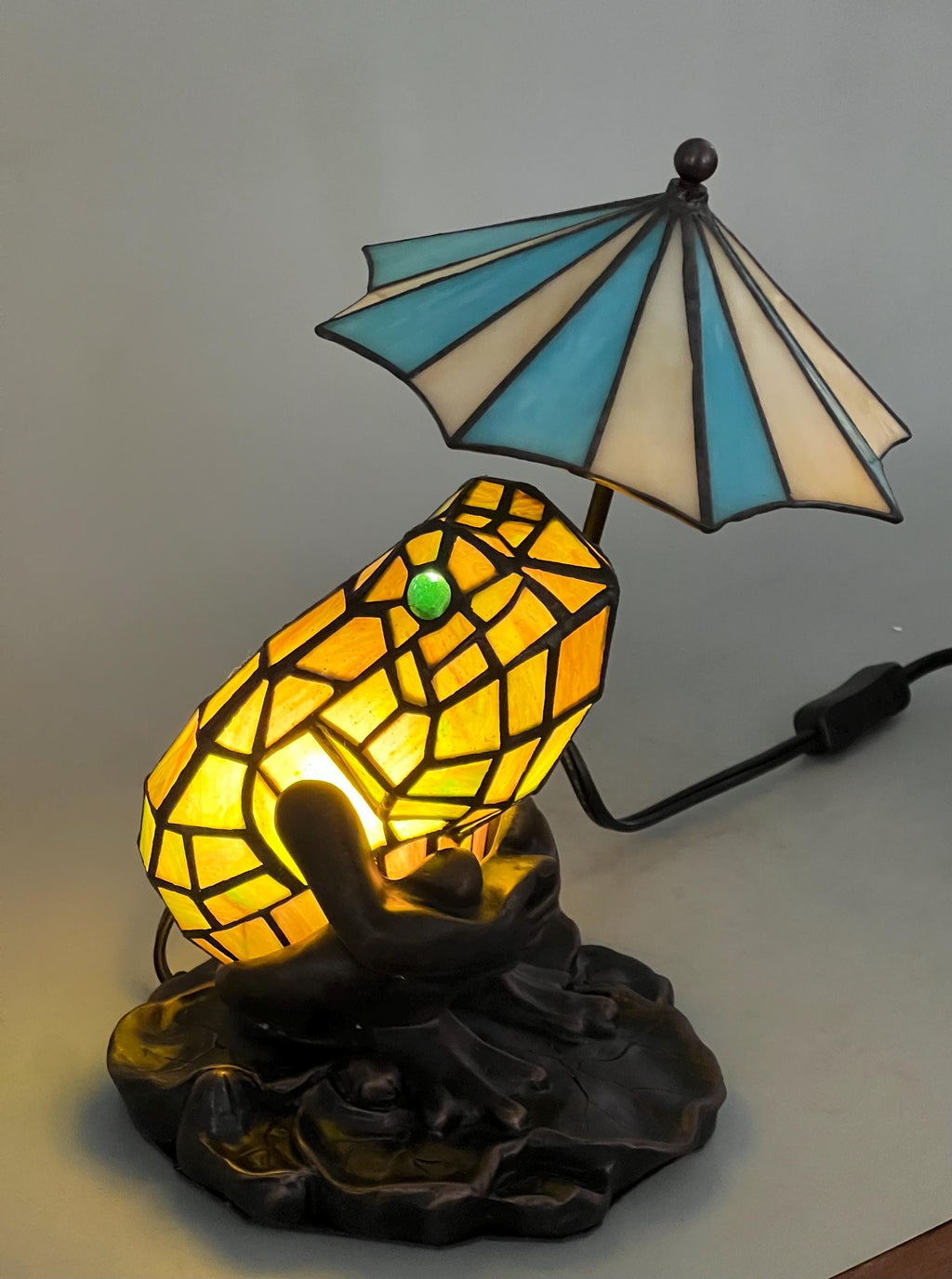 U2Antique Frog Umbrella Tiffany Table Lamp Stained Glass 11in