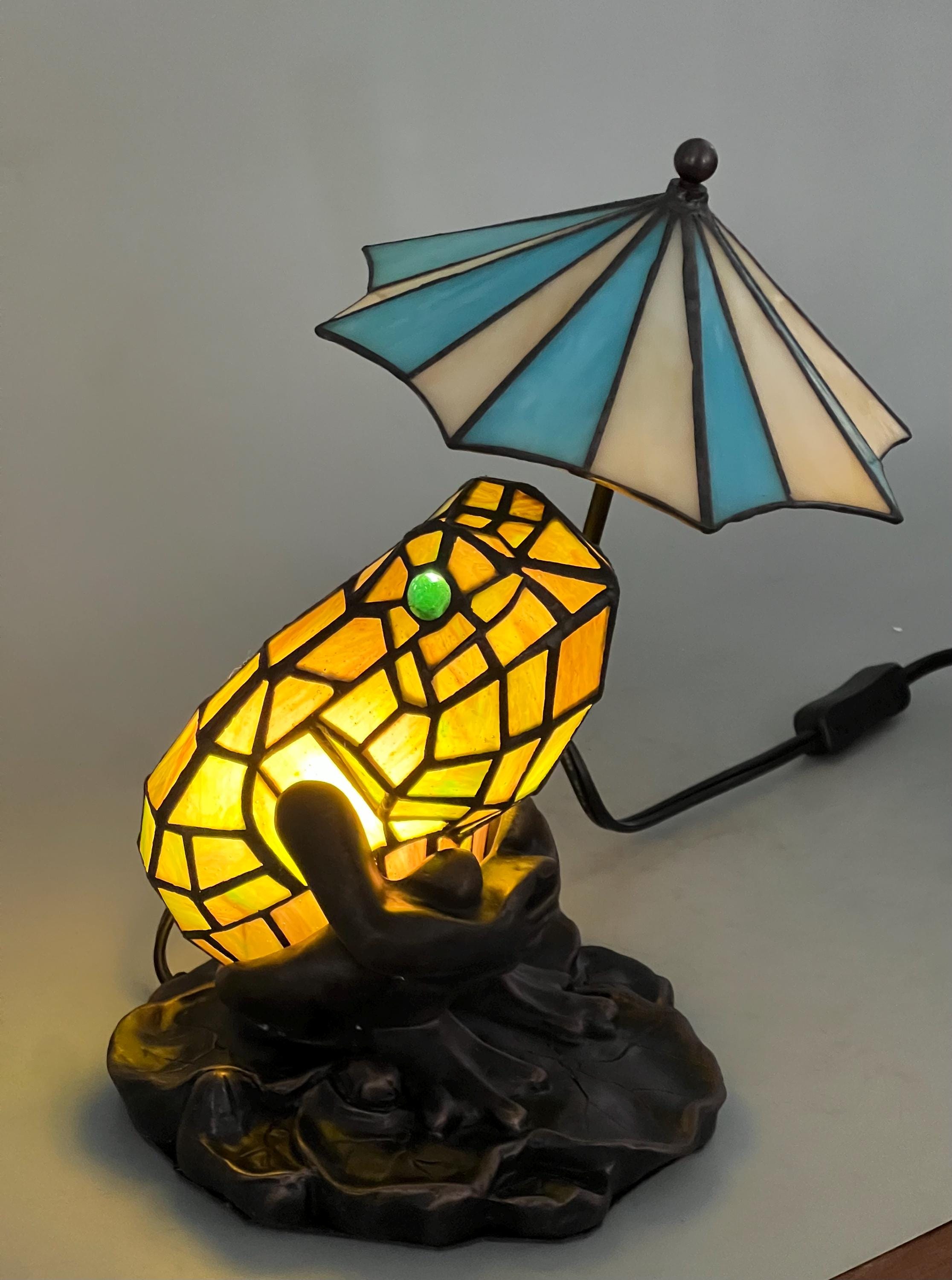 U2Antique Frog Umbrella Tiffany Table Lamp Stained Glass 11in