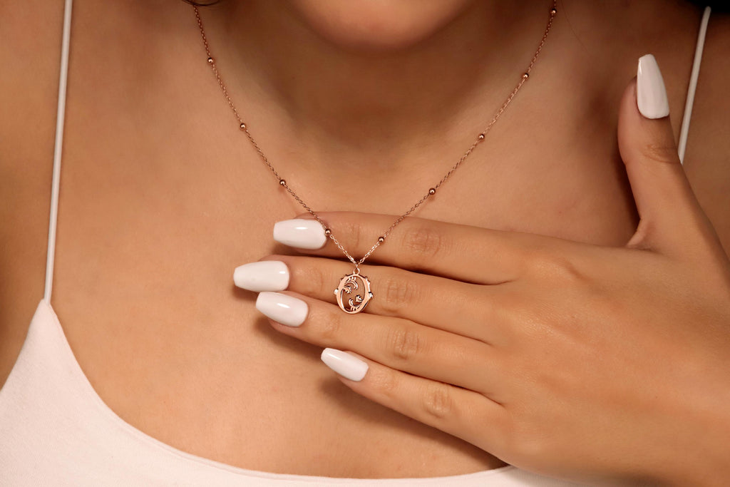SilverGoldandRose Gold Initial Necklace Beaded Sterling Chain CZ Stone