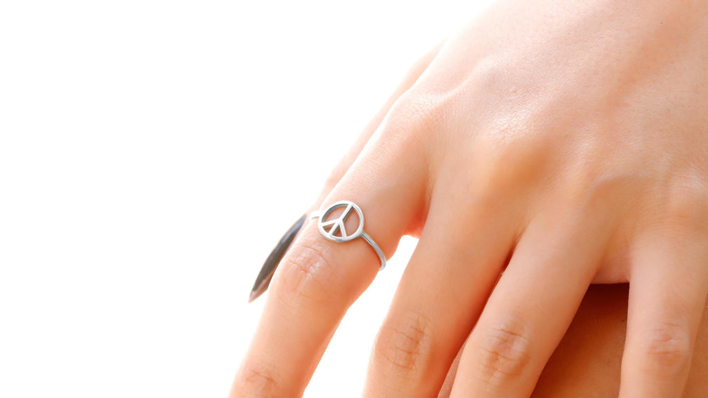 SilverGoldandRose Sterling Silver Peace Sign Ring Dainty Love Jewelry