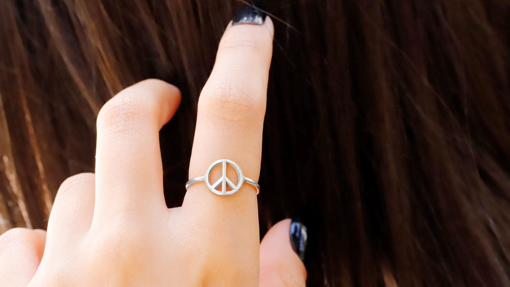 SilverGoldandRose Sterling Silver Peace Sign Ring Dainty Love Jewelry