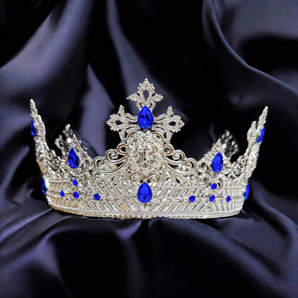 HappyJewelryWorld Vintage Lion King Crown Blue Crystal XL 23.5