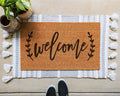 HamlinRowShop Farmhouse Coir Doormat with Cursive Welcome Design