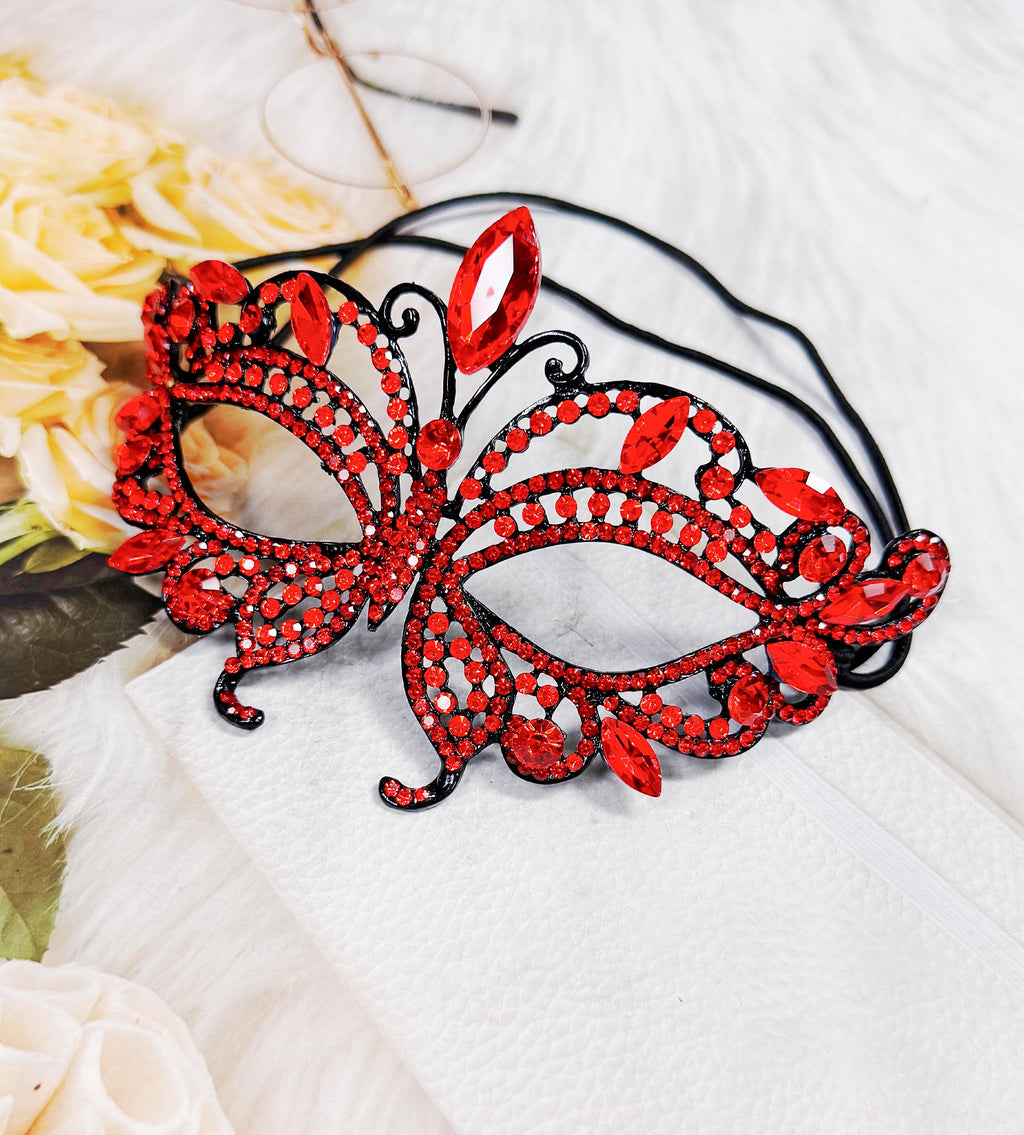 Red Crystal Rhinestone Butterfly Masquerade Party Mask