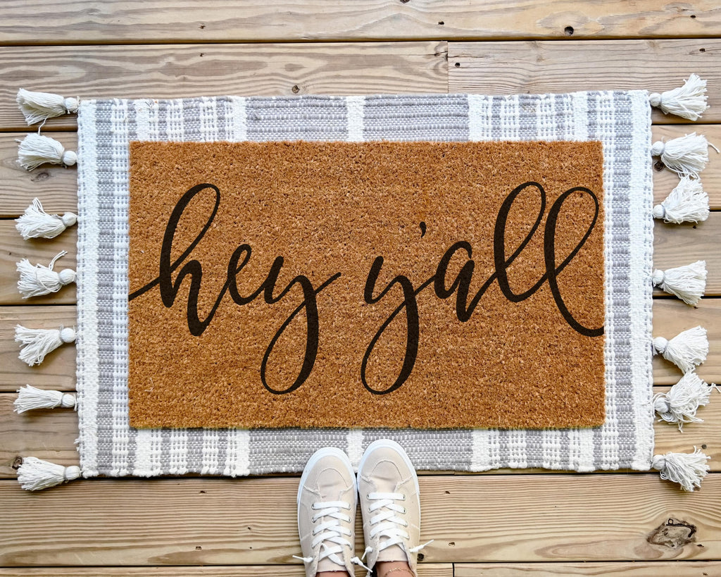 Coir Doormat with 'Hey Y'all' Design Funny Welcome Mat Front Porch Decor