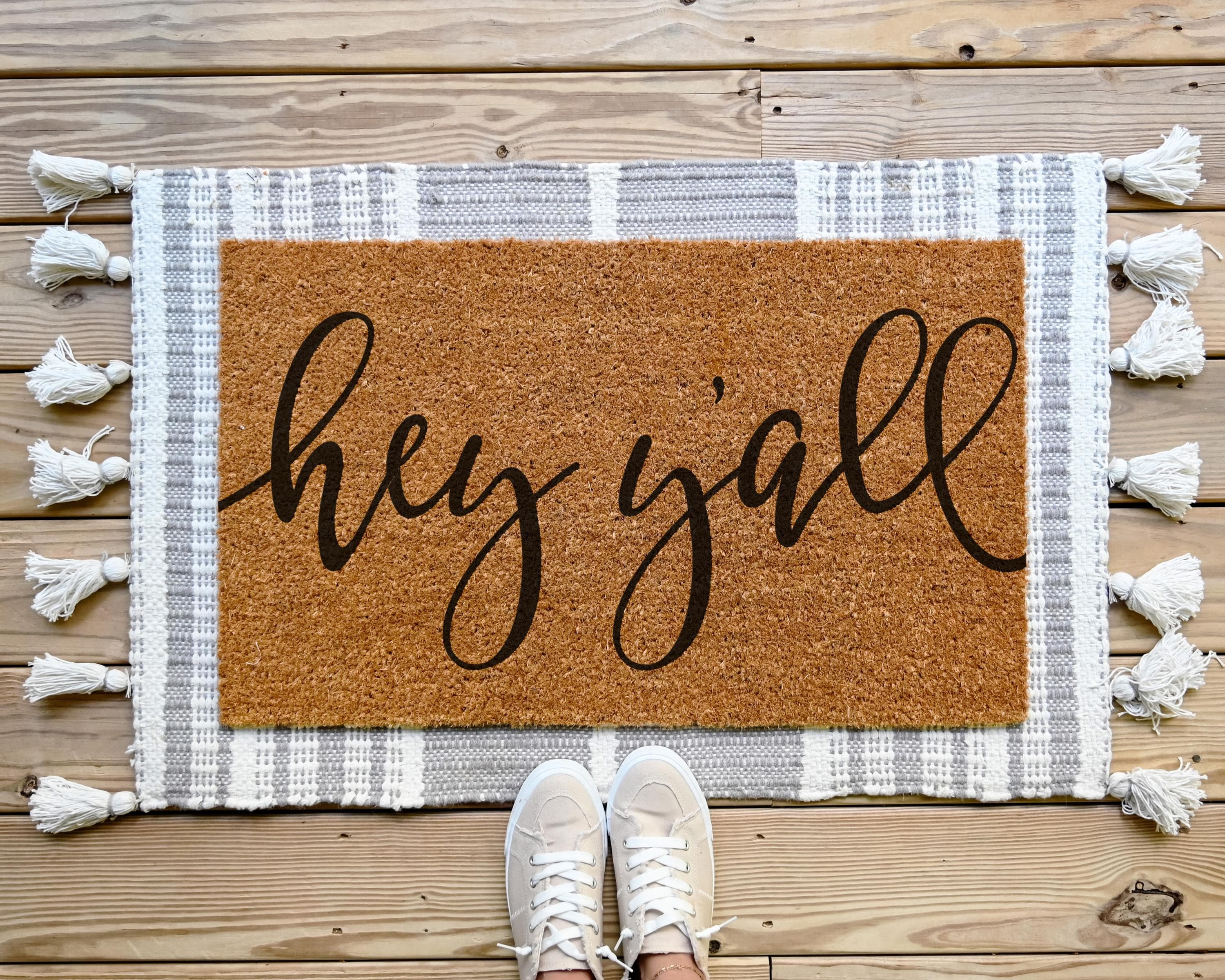 Coir Doormat with 'Hey Y'all' Design Funny Welcome Mat Front Porch Decor