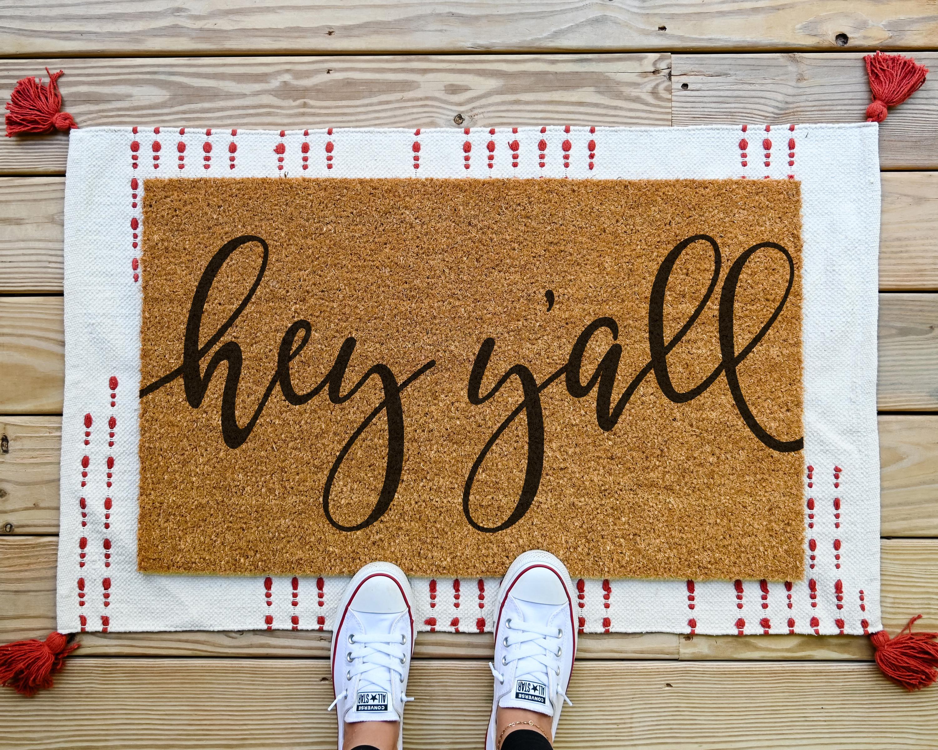 Coir Doormat with 'Hey Y'all' Design Funny Welcome Mat Front Porch Decor