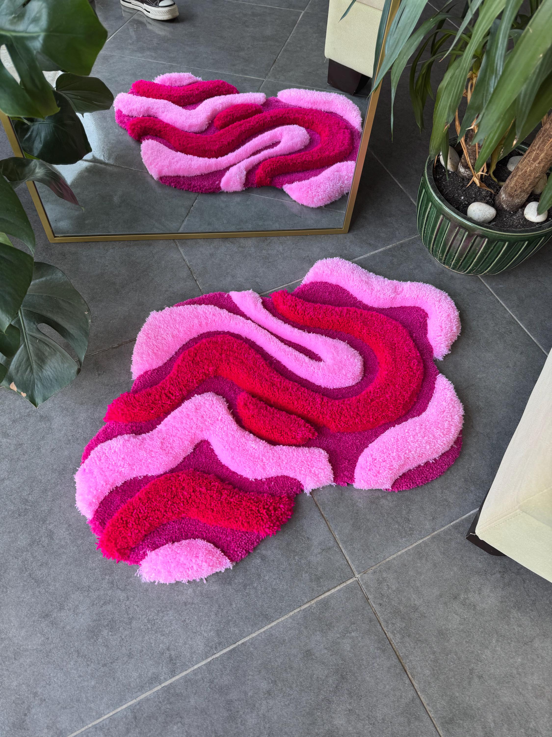 OrnnWorks Irregular Shaped Pink Abstract 3D Fluffy Handmade Tufted Rug